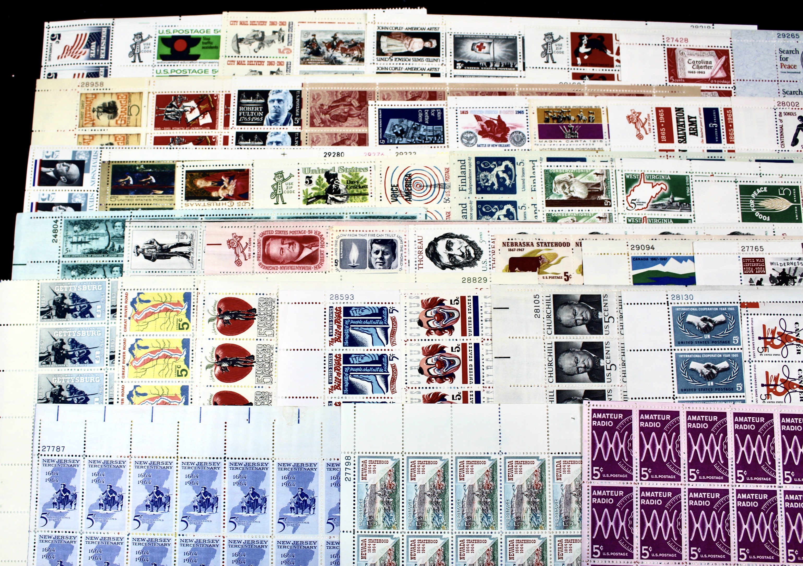 Fifty-Three Different 5-Cent Postage Stamp Sheets, 1960s