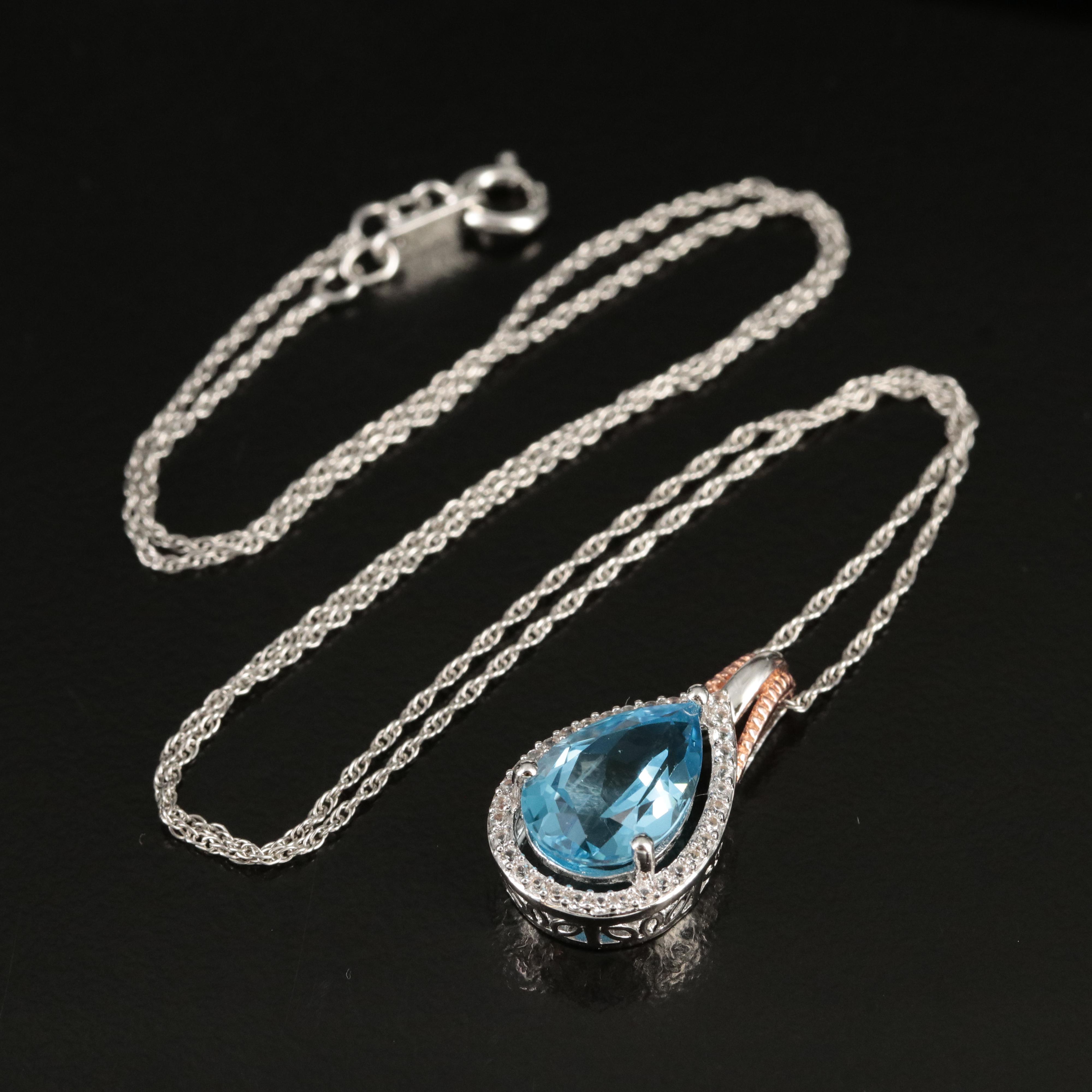 Sterling Topaz and Sapphire Pendant Necklace