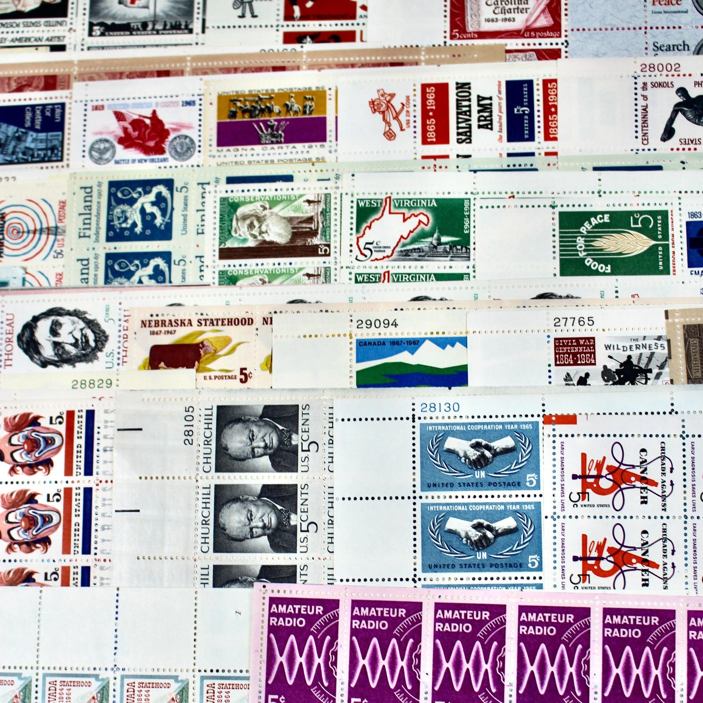 Fifty-Three Different 5-Cent Postage Stamp Sheets, 1960s