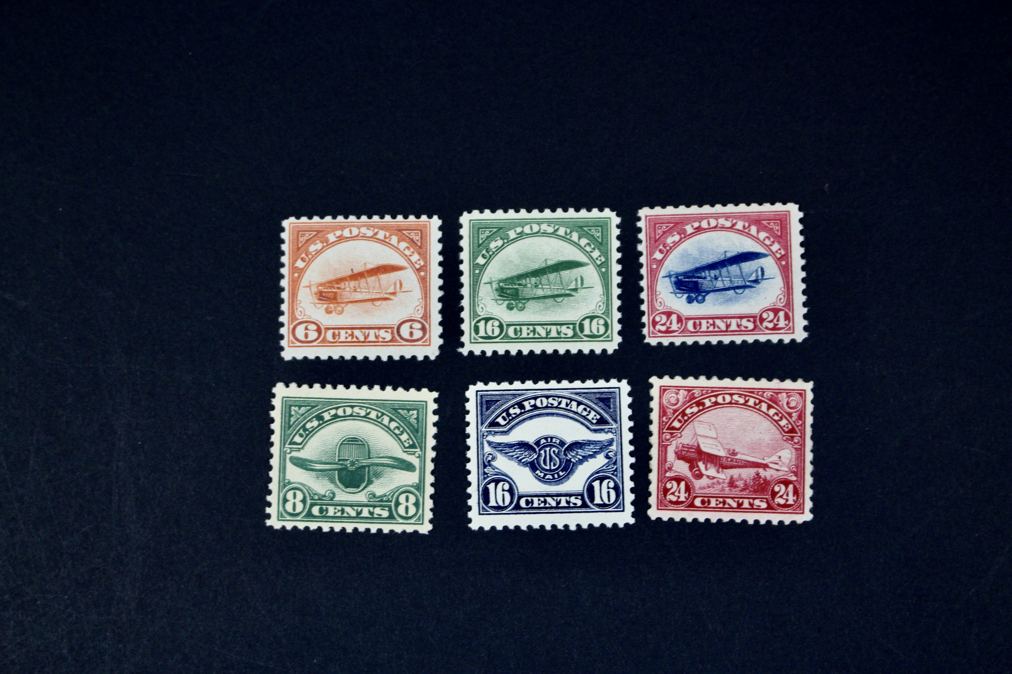 First Six U.S. Air Mail Postage Stamps, MNH