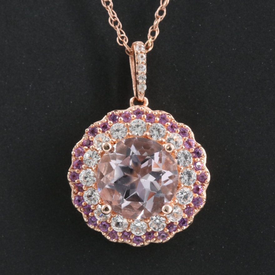 Sterling Amethyst and Sapphire Pendant Necklace