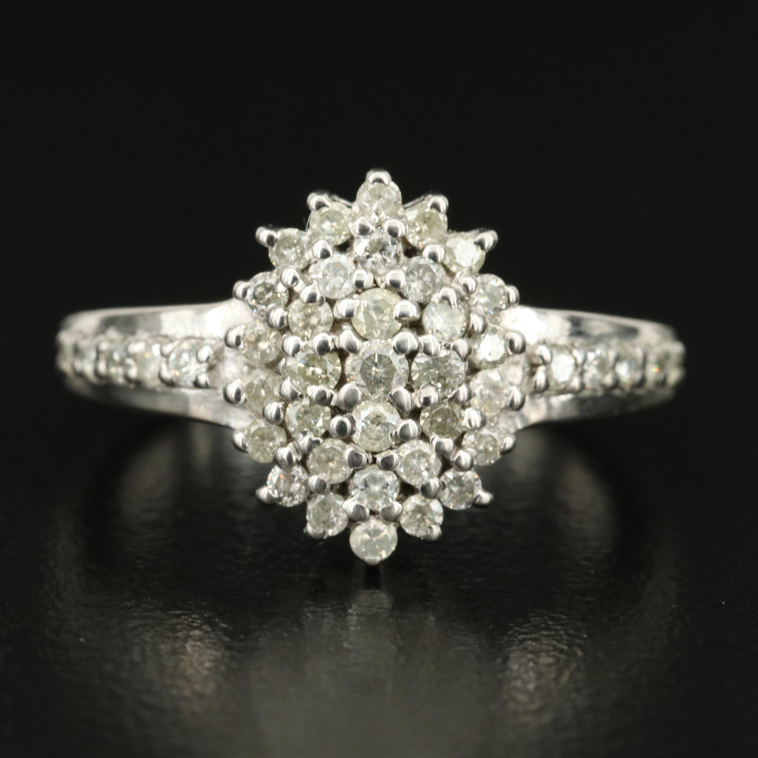 Sterling Diamond Cluster Ring