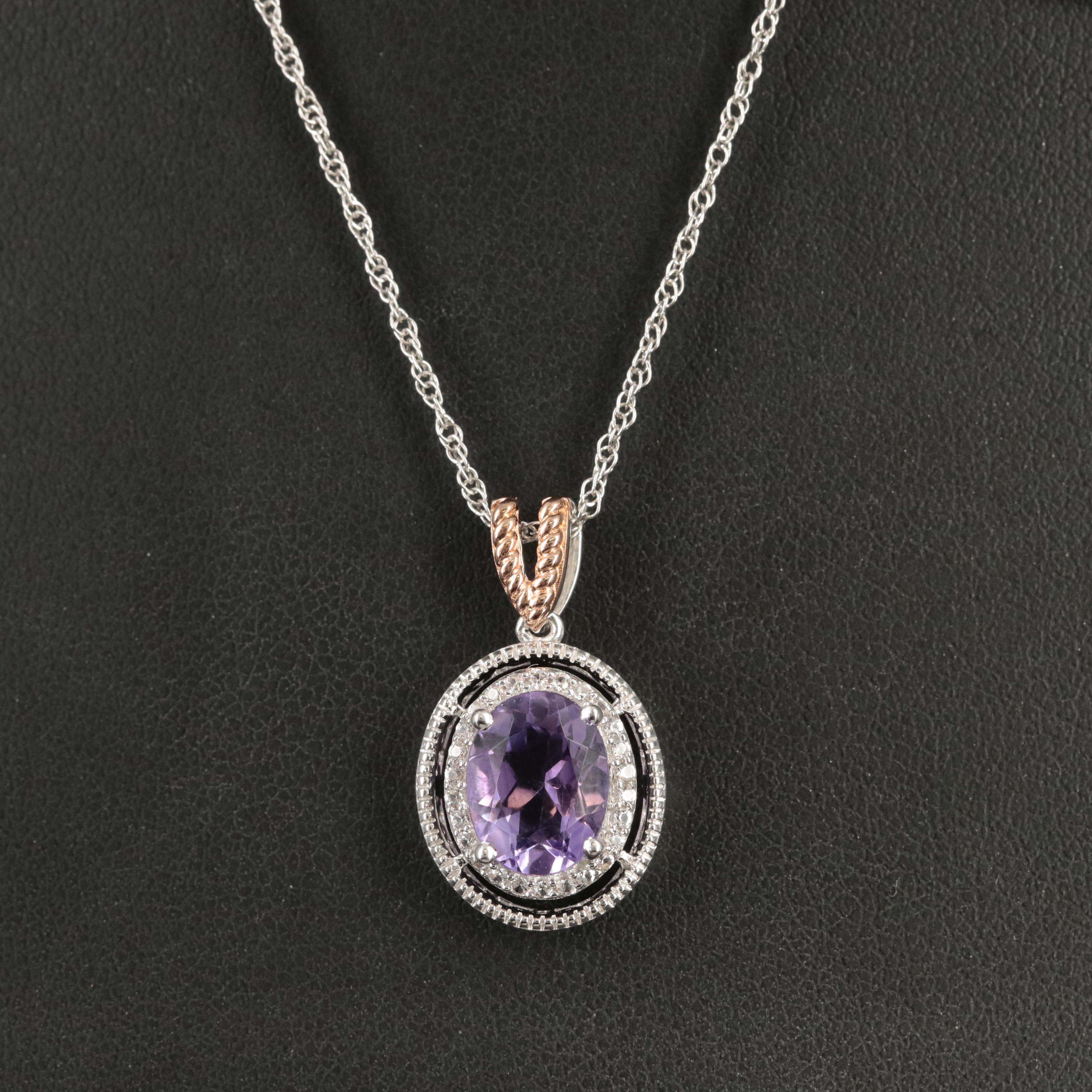 Sterling Amethyst and Sapphire Pendant Necklace