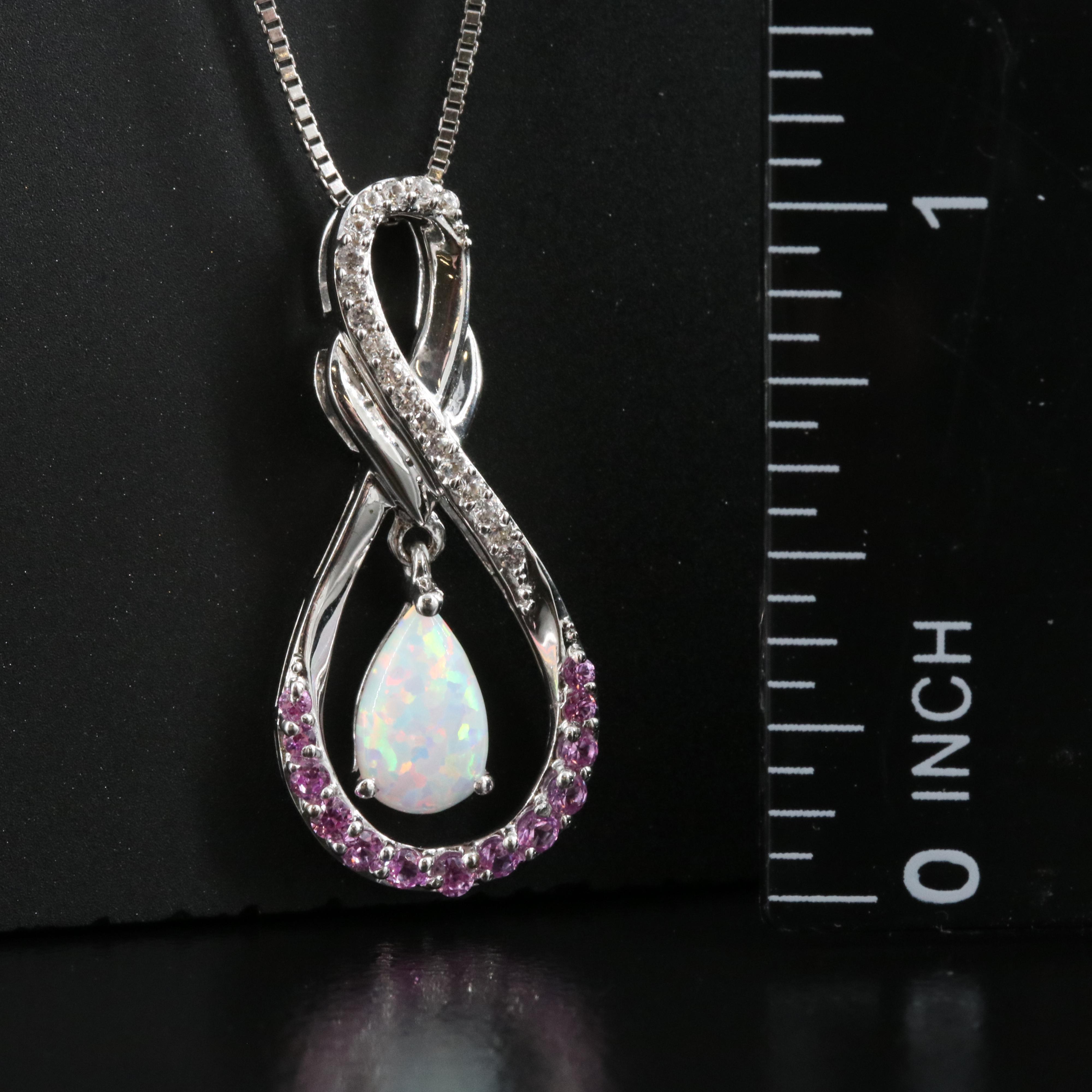 Sterling Opal and Sapphire Pendant Necklace