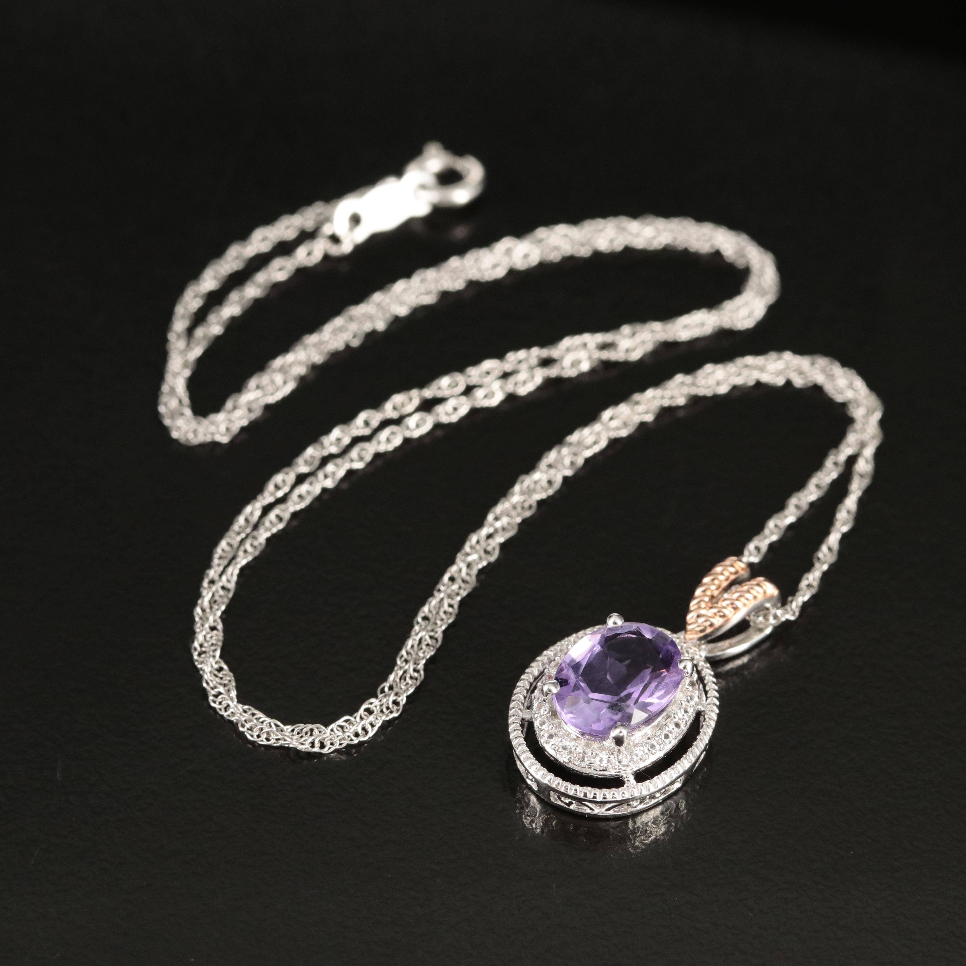 Sterling Amethyst and Sapphire Pendant Necklace