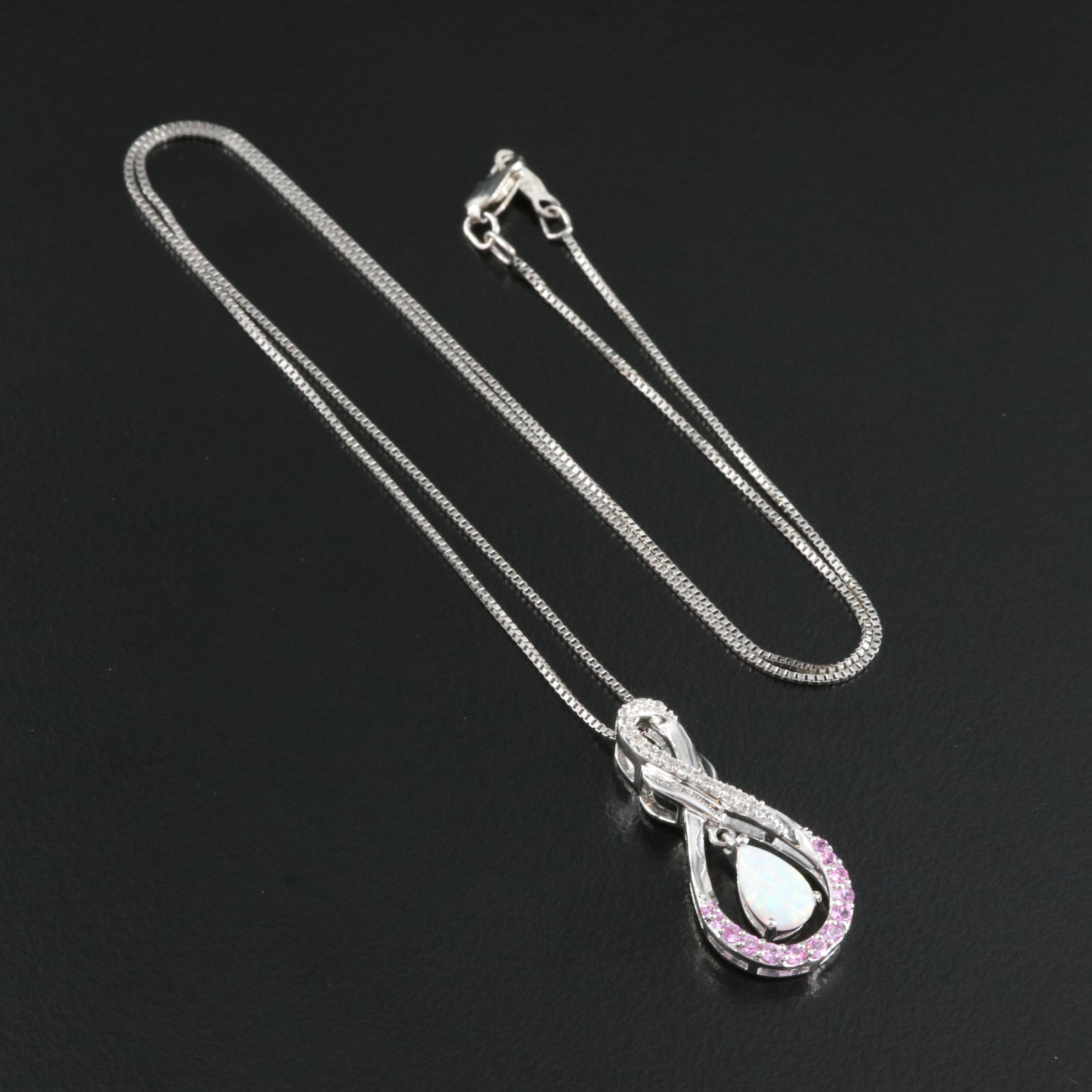 Sterling Opal and Sapphire Pendant Necklace
