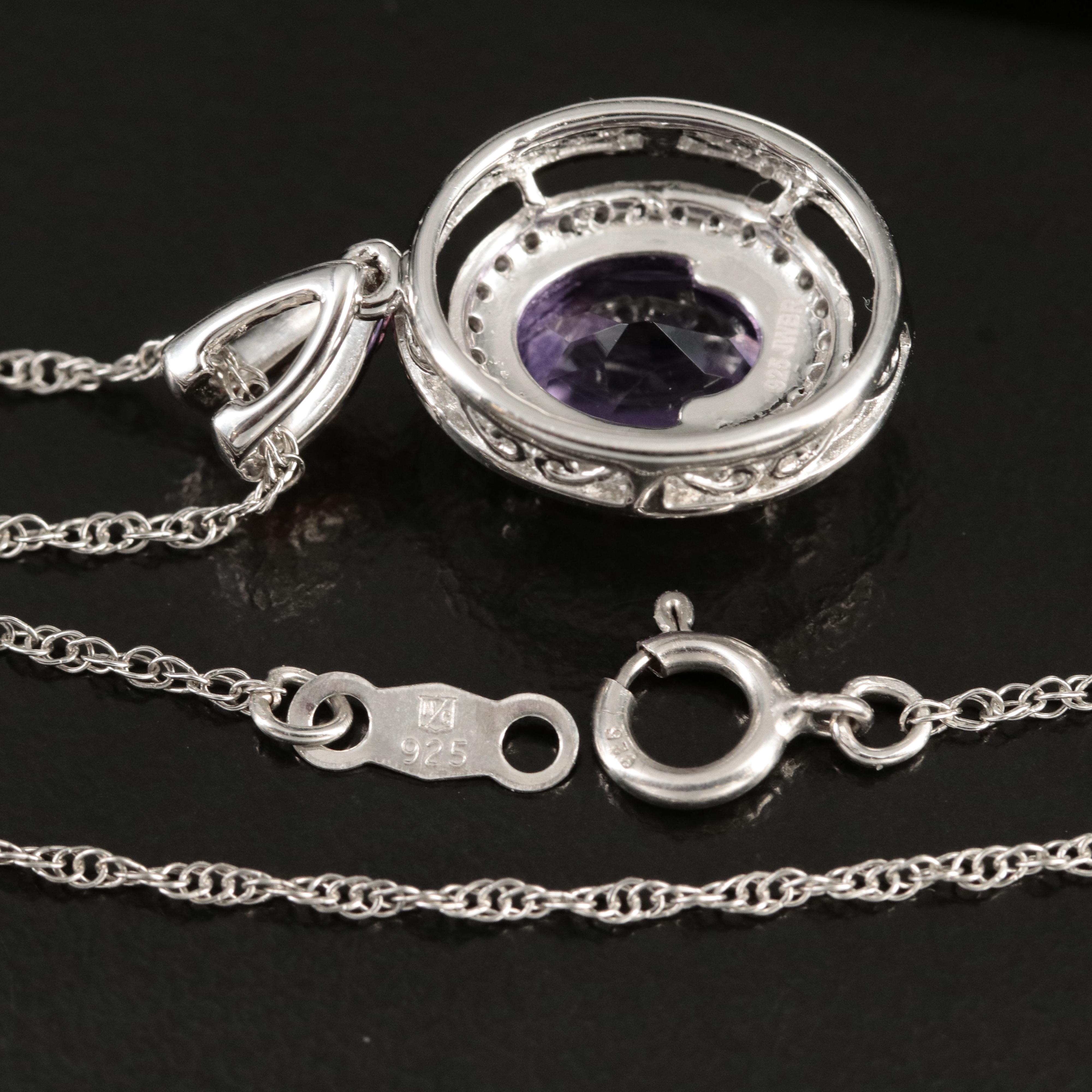 Sterling Amethyst and Sapphire Pendant Necklace