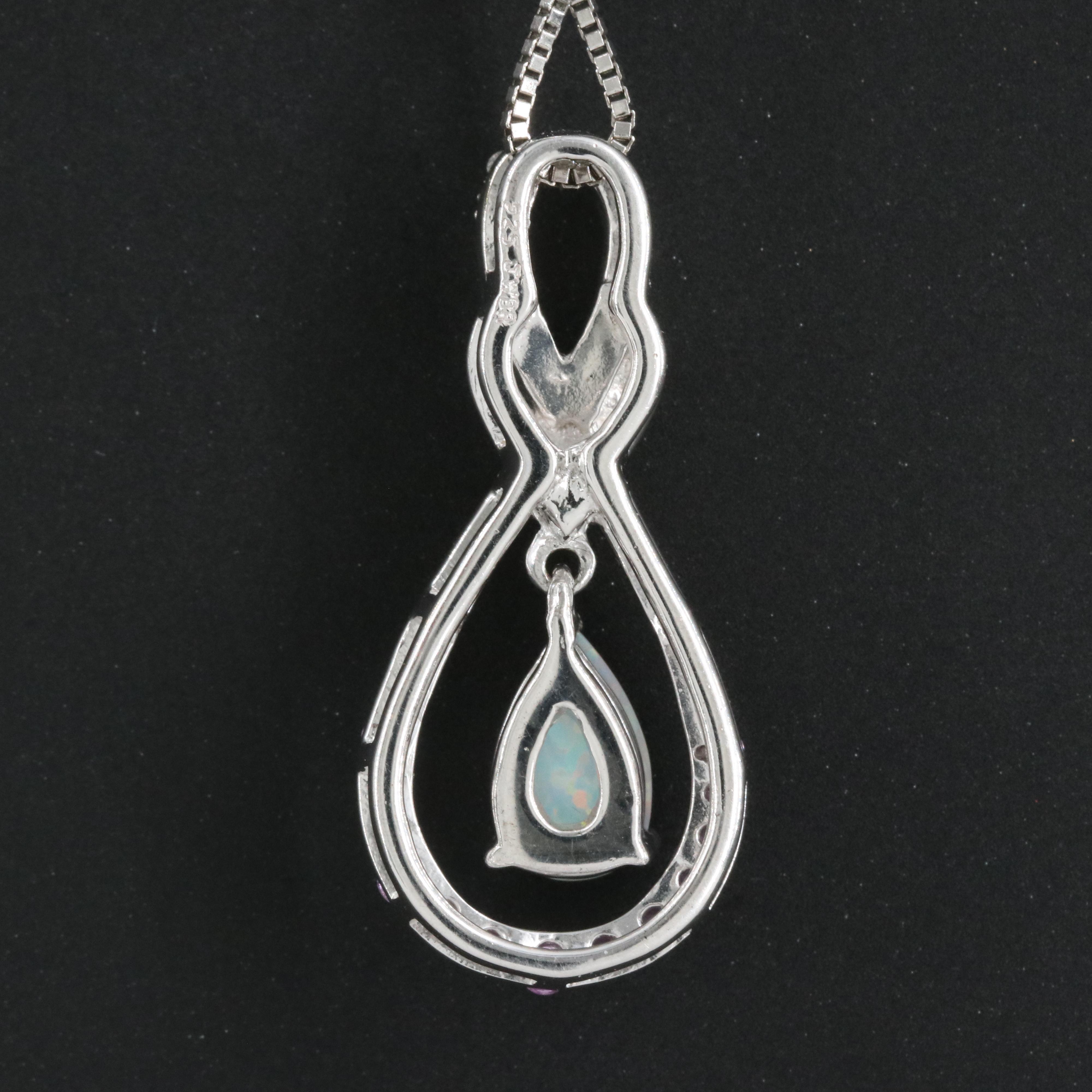 Sterling Opal and Sapphire Pendant Necklace