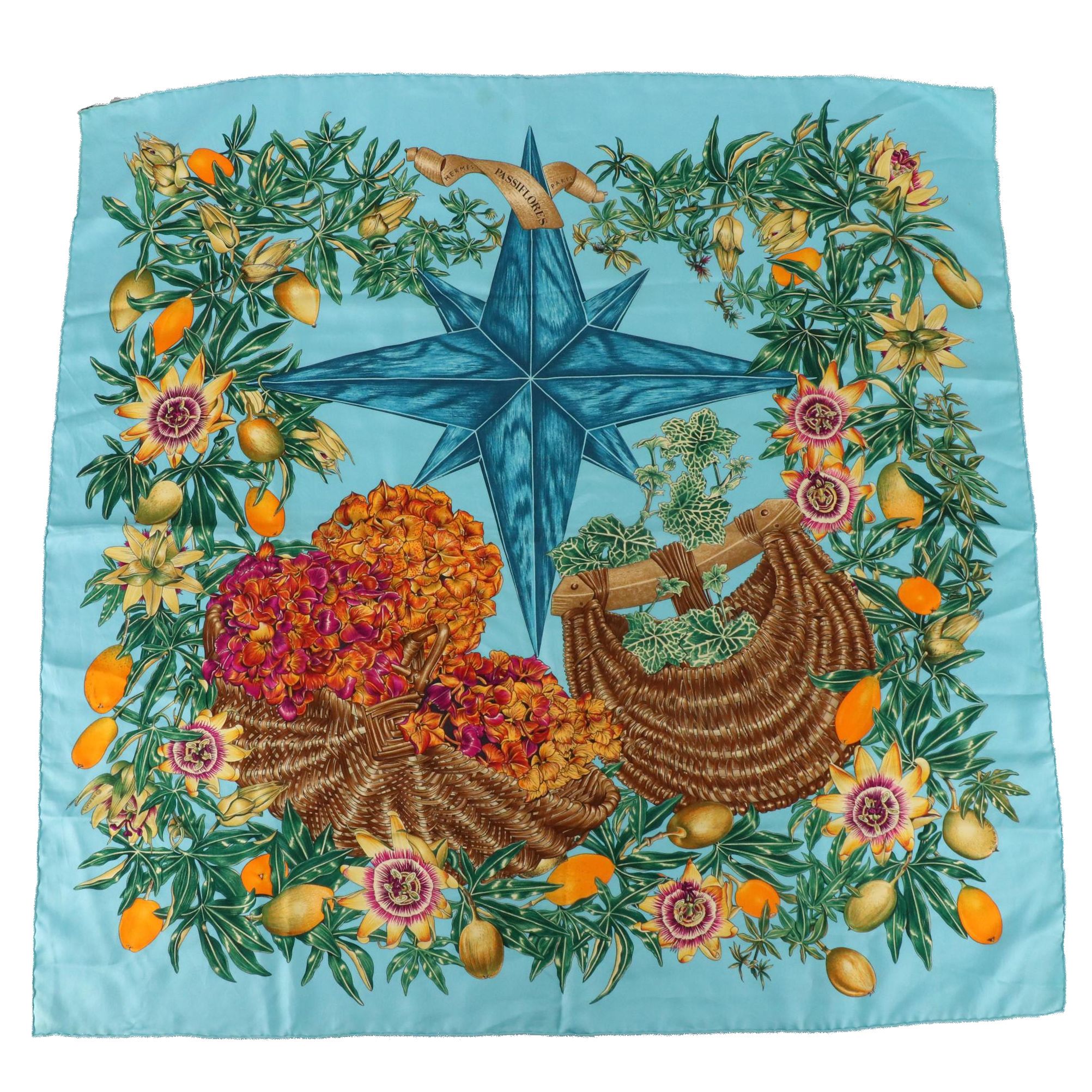 Hermès "Passiflores" Scarf 90 in Silk Twill