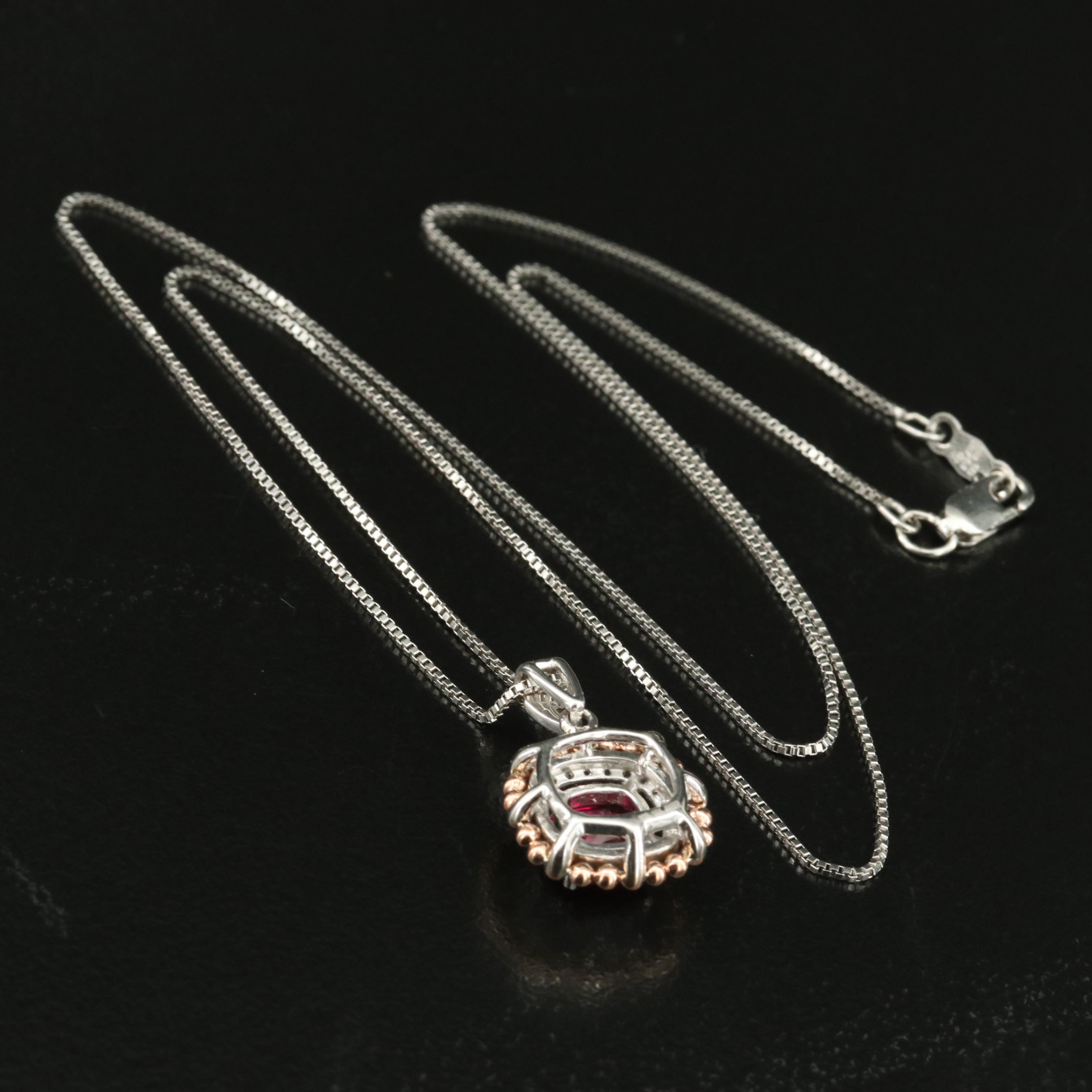 Sterling Ruby and White Sapphire Pendant Necklace with 10K Rose Gold Accent