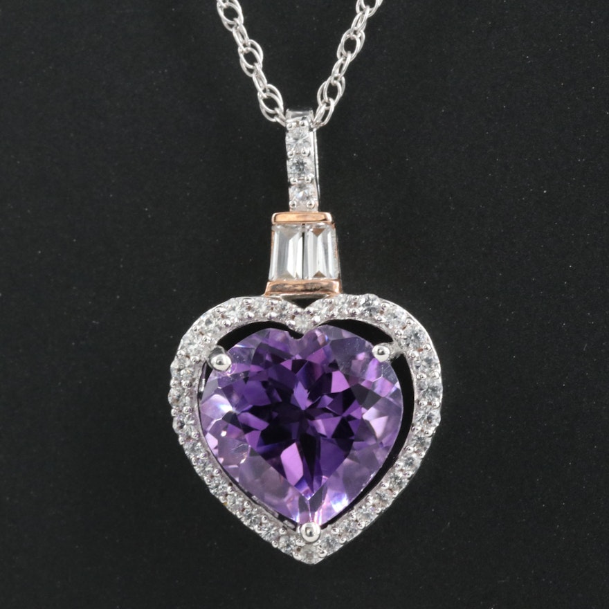 Sterling Amethyst and Sapphire Heart Pendant Necklace