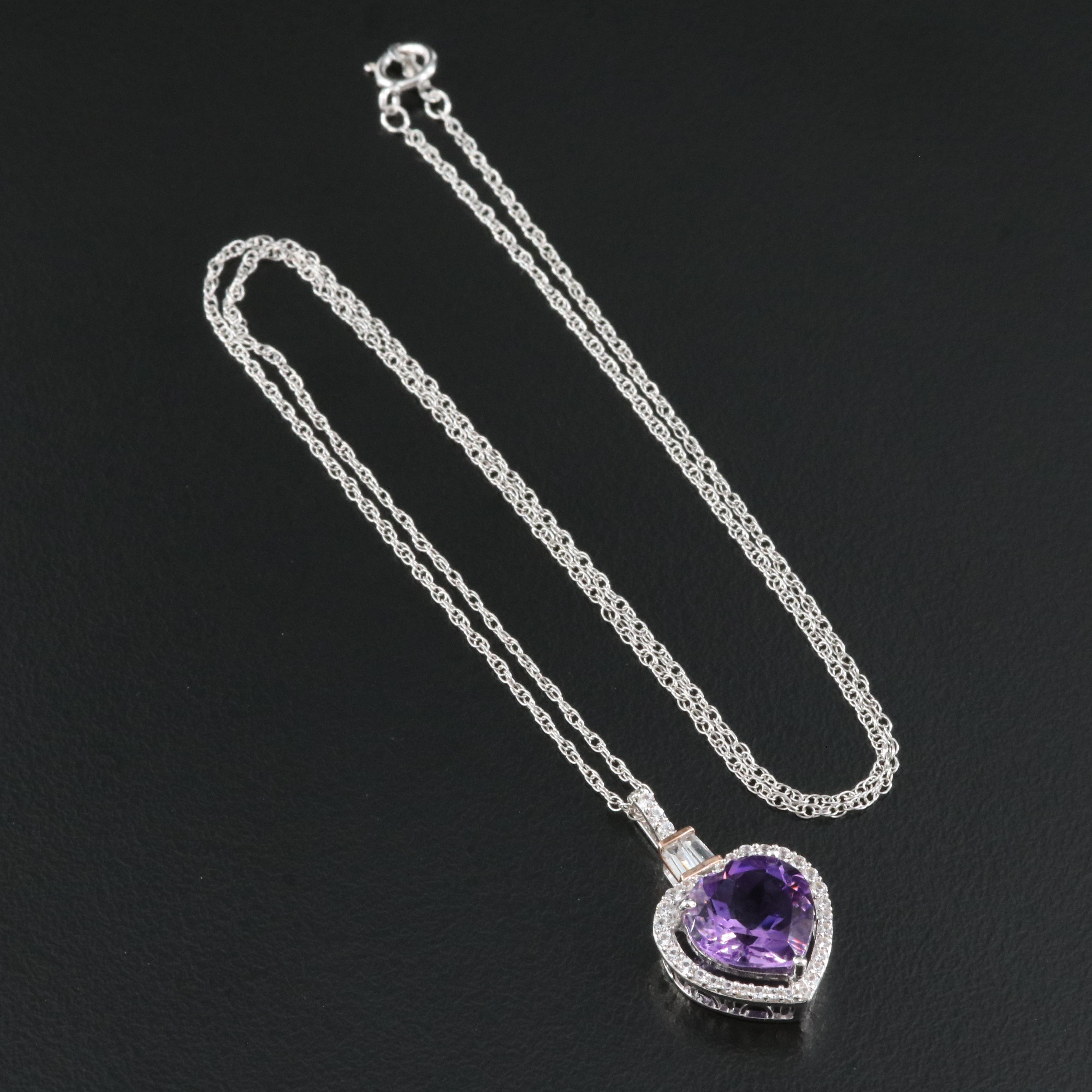 Sterling Amethyst and Sapphire Heart Pendant Necklace