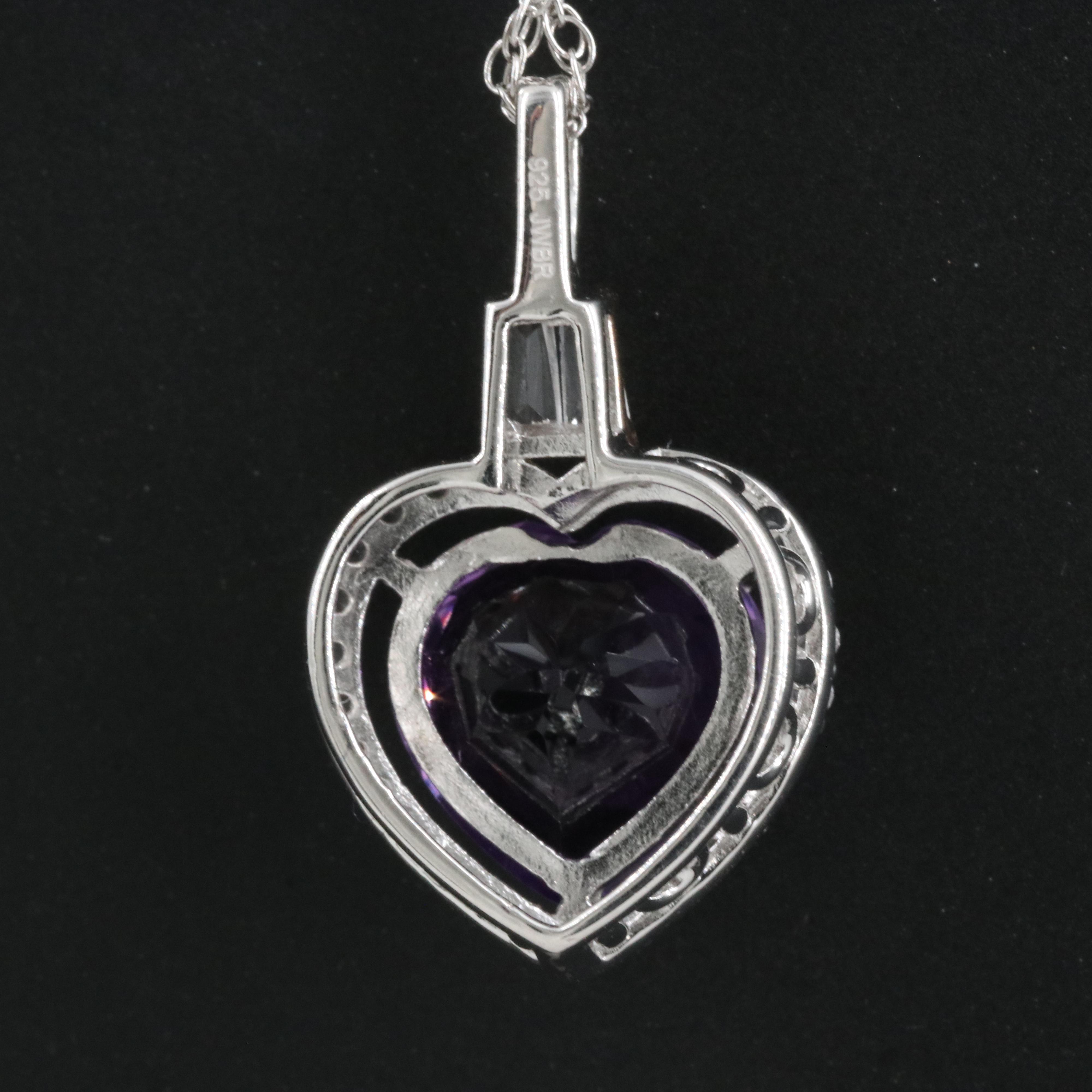 Sterling Amethyst and Sapphire Heart Pendant Necklace