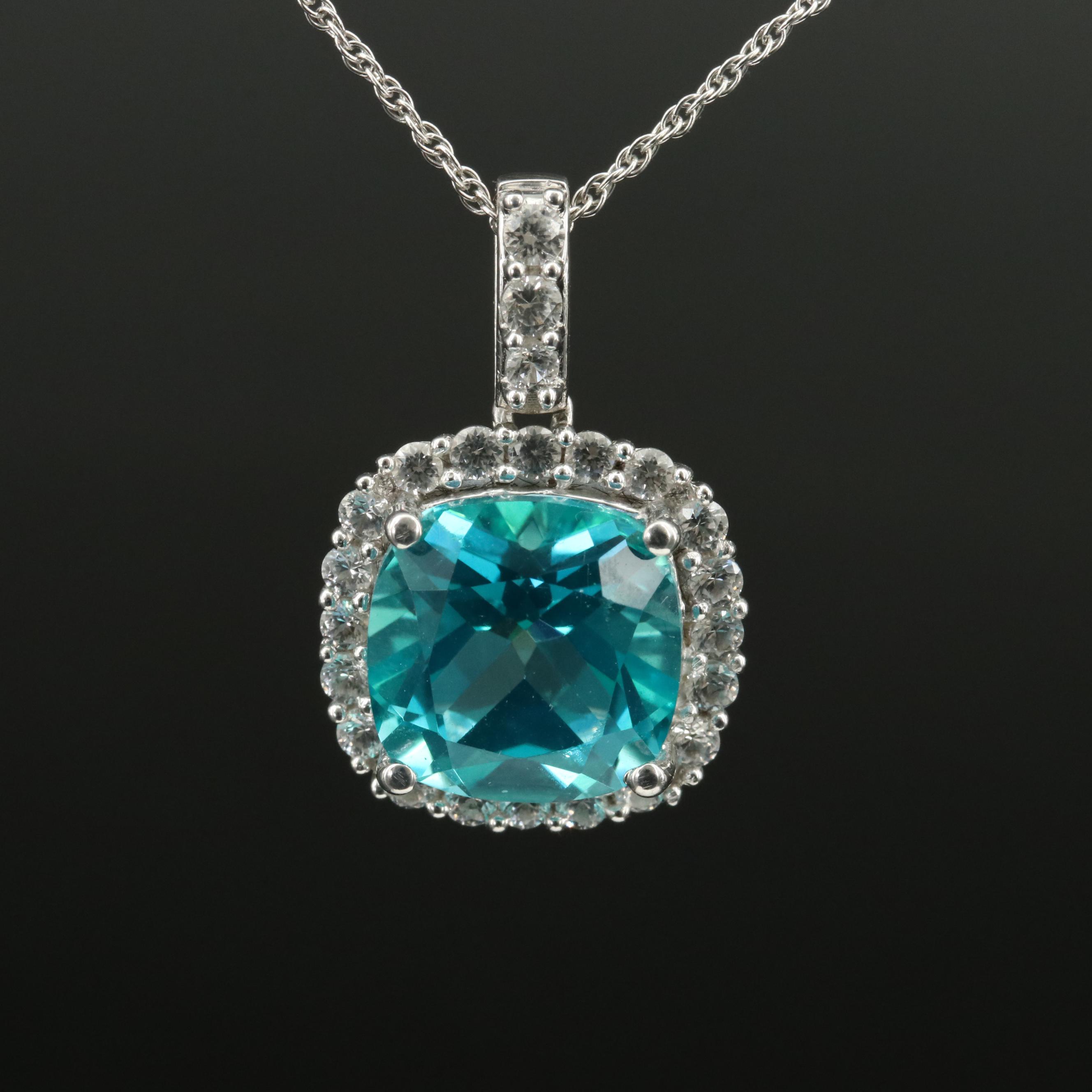 Sterling Topaz and White Sapphire Pendant Necklace