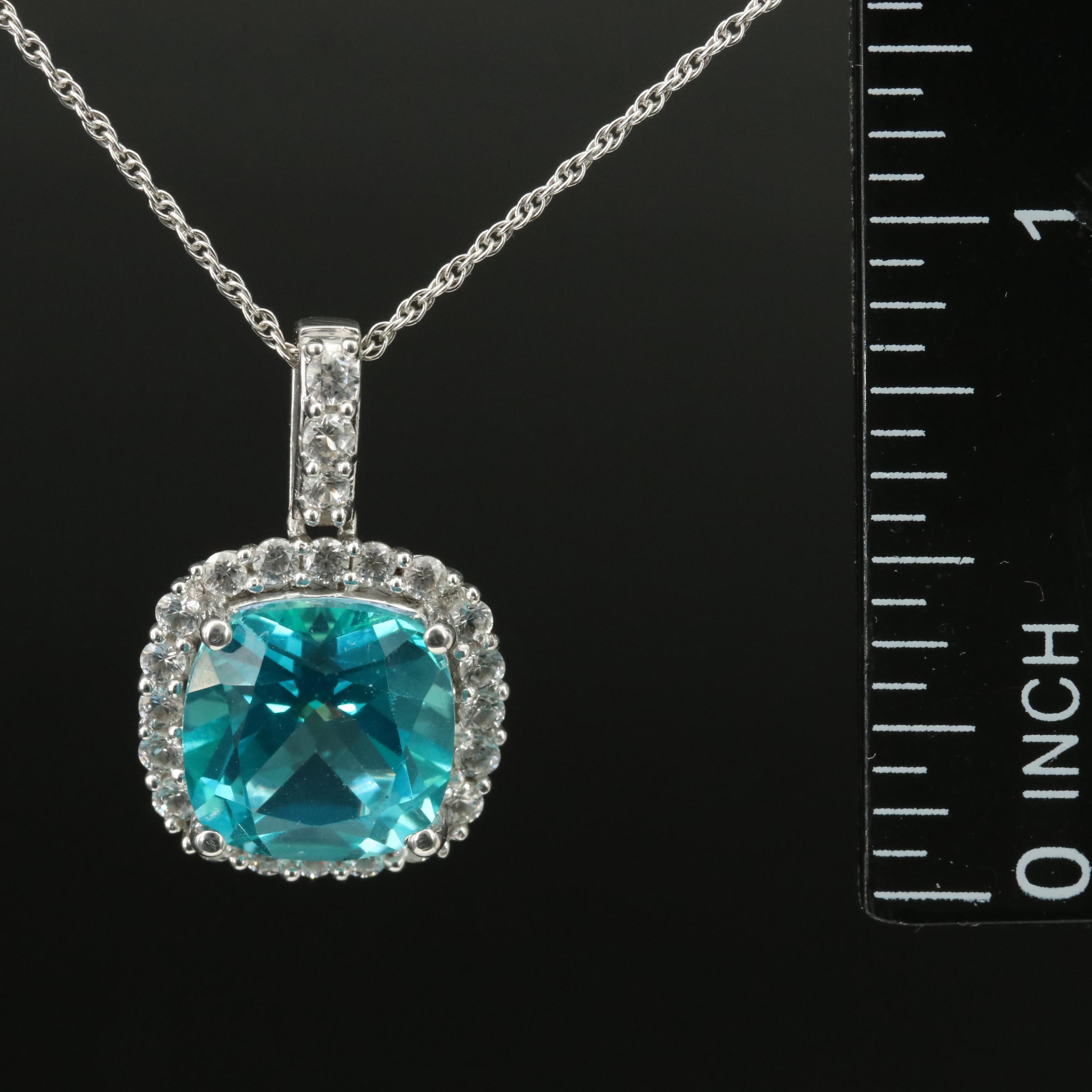 Sterling Topaz and White Sapphire Pendant Necklace