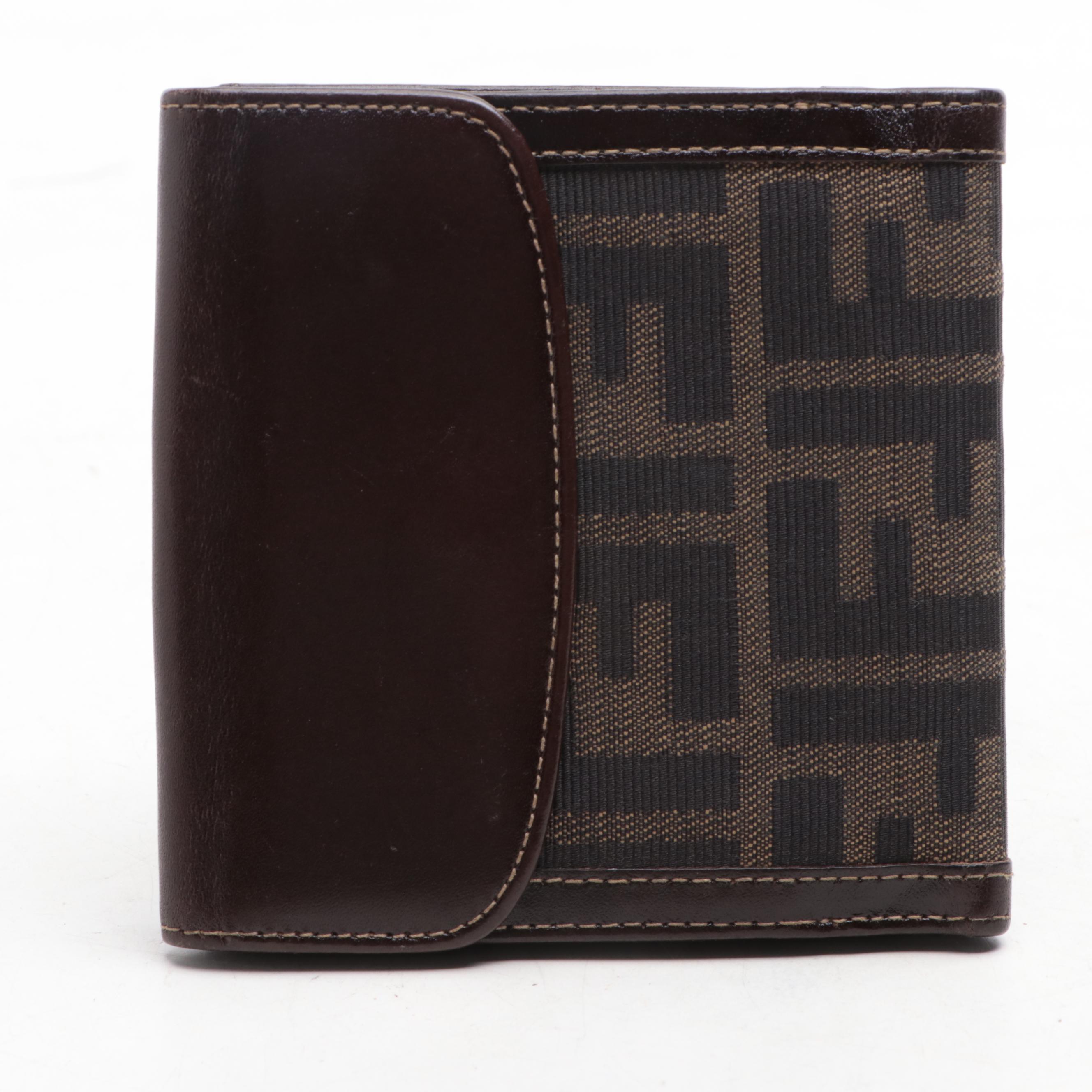 Fendi Flap-Front Compact Wallet in Tobacco Zucca Canvas and Leather