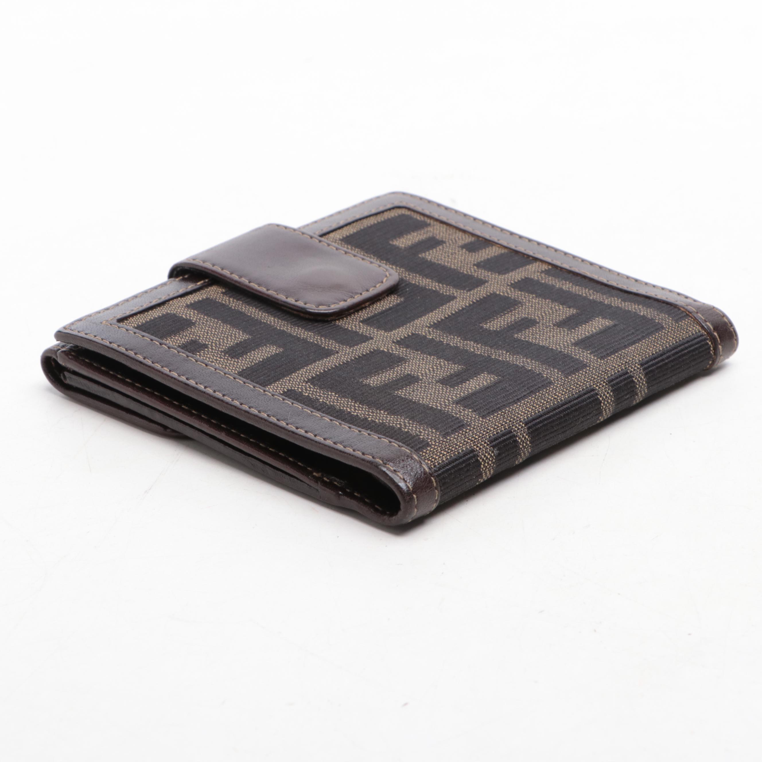 Fendi Flap-Front Compact Wallet in Tobacco Zucca Canvas and Leather