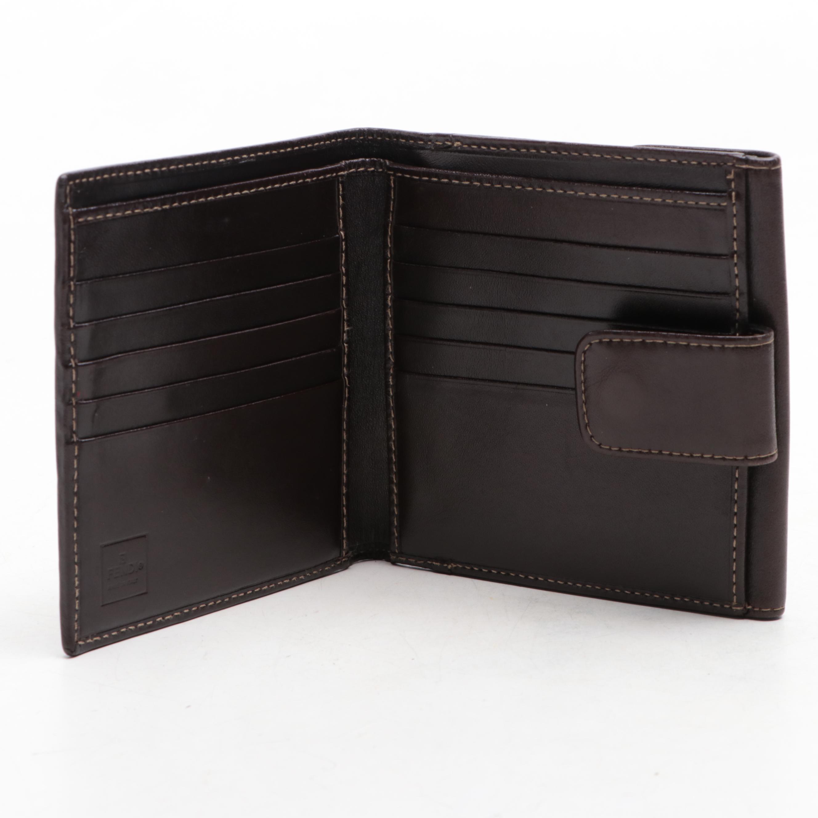 Fendi Flap-Front Compact Wallet in Tobacco Zucca Canvas and Leather