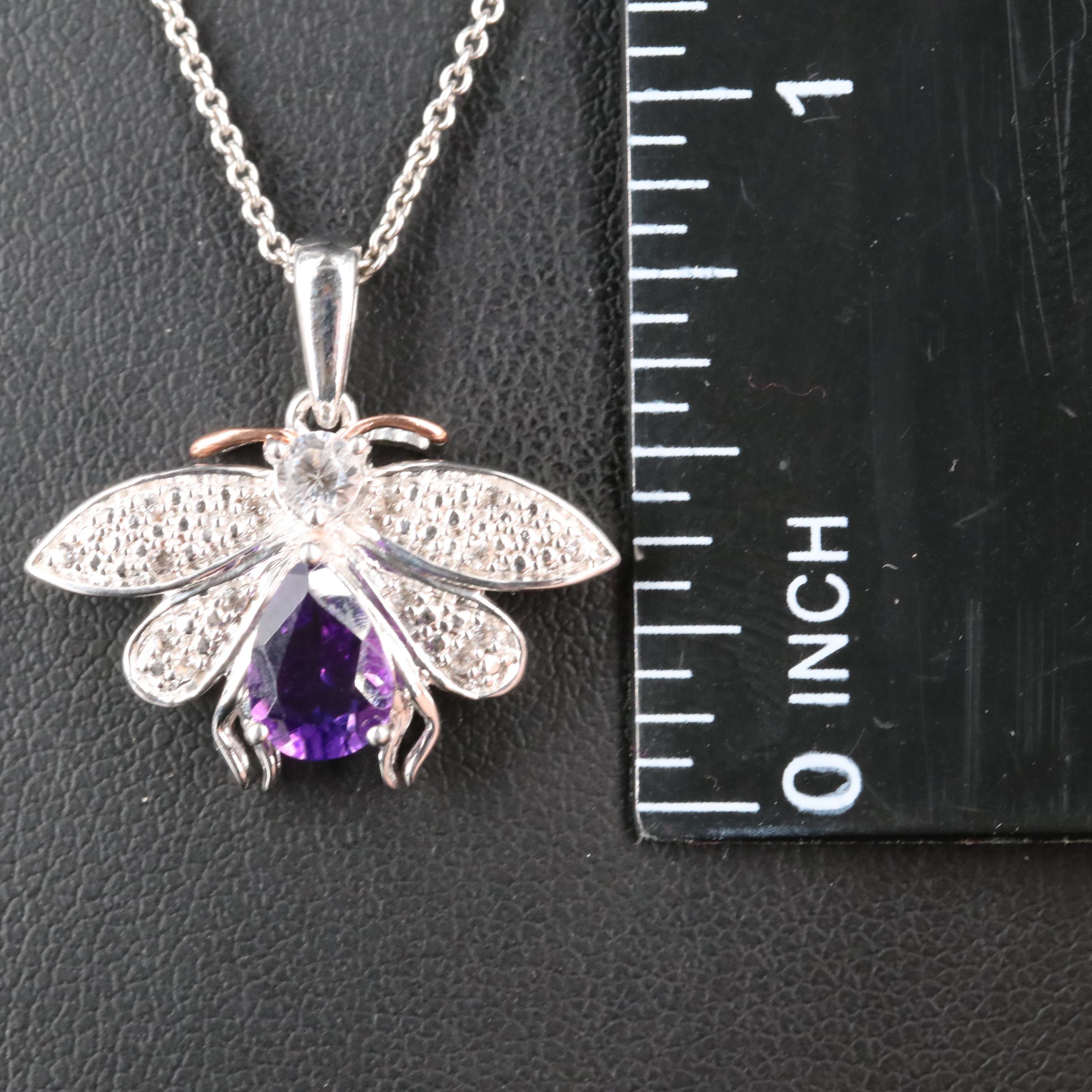 Sterling Amethyst and Sapphire Insect Pendant Necklace