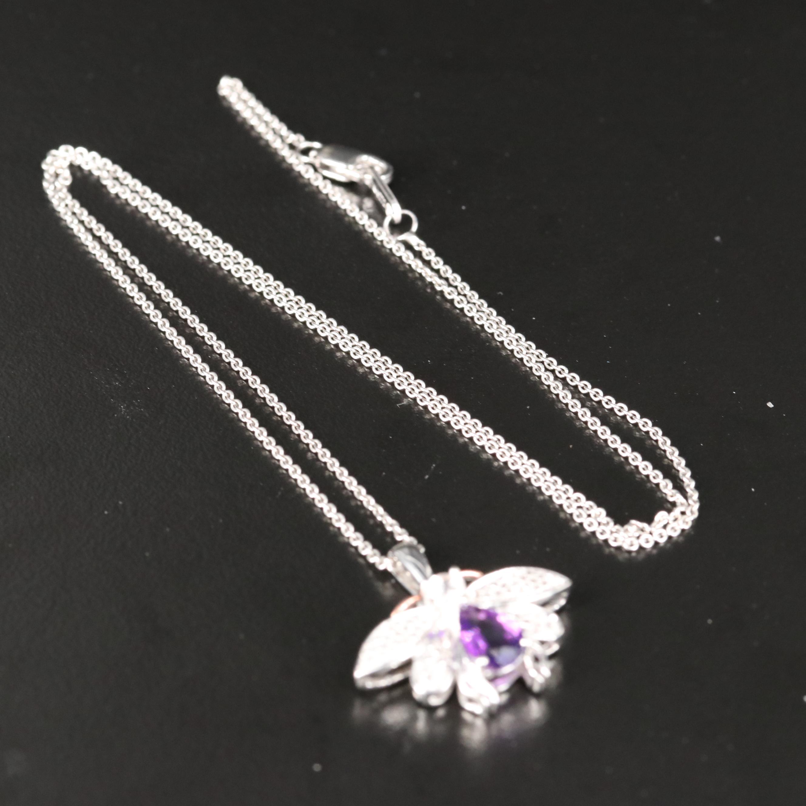 Sterling Amethyst and Sapphire Insect Pendant Necklace