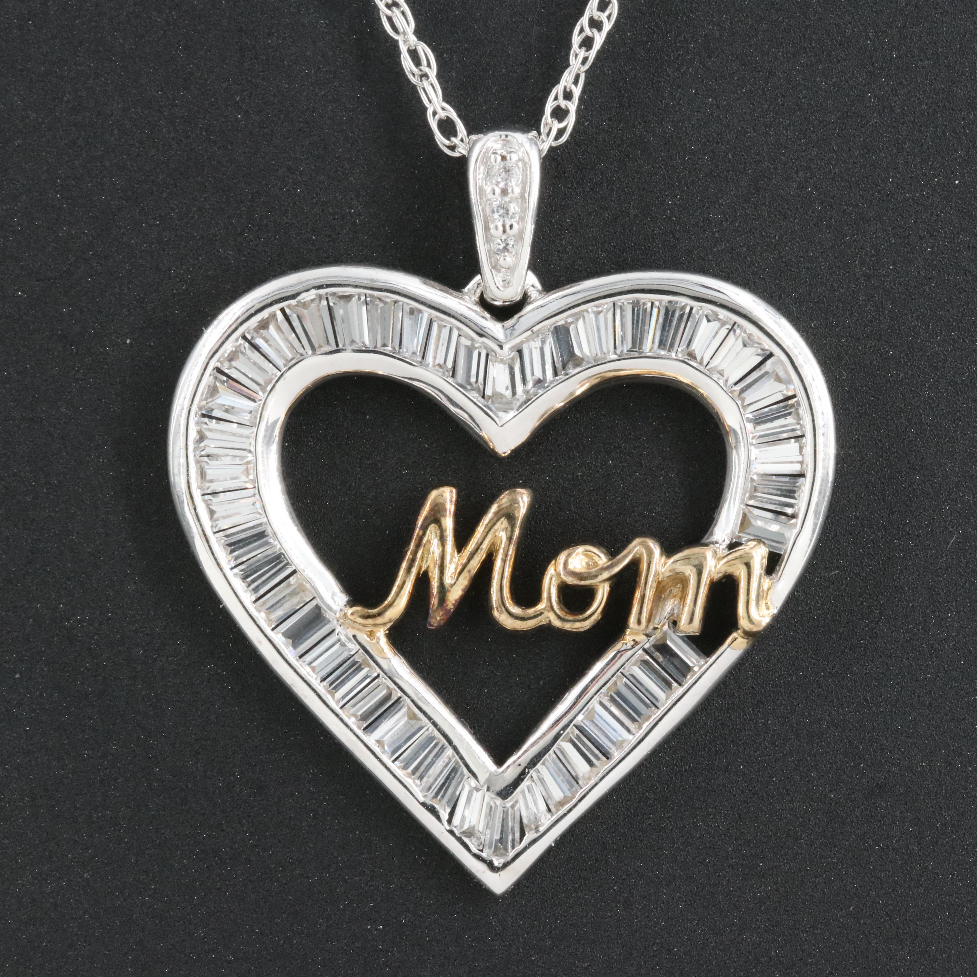 Sterling Sapphire "Mom" Heart Pendant Necklace