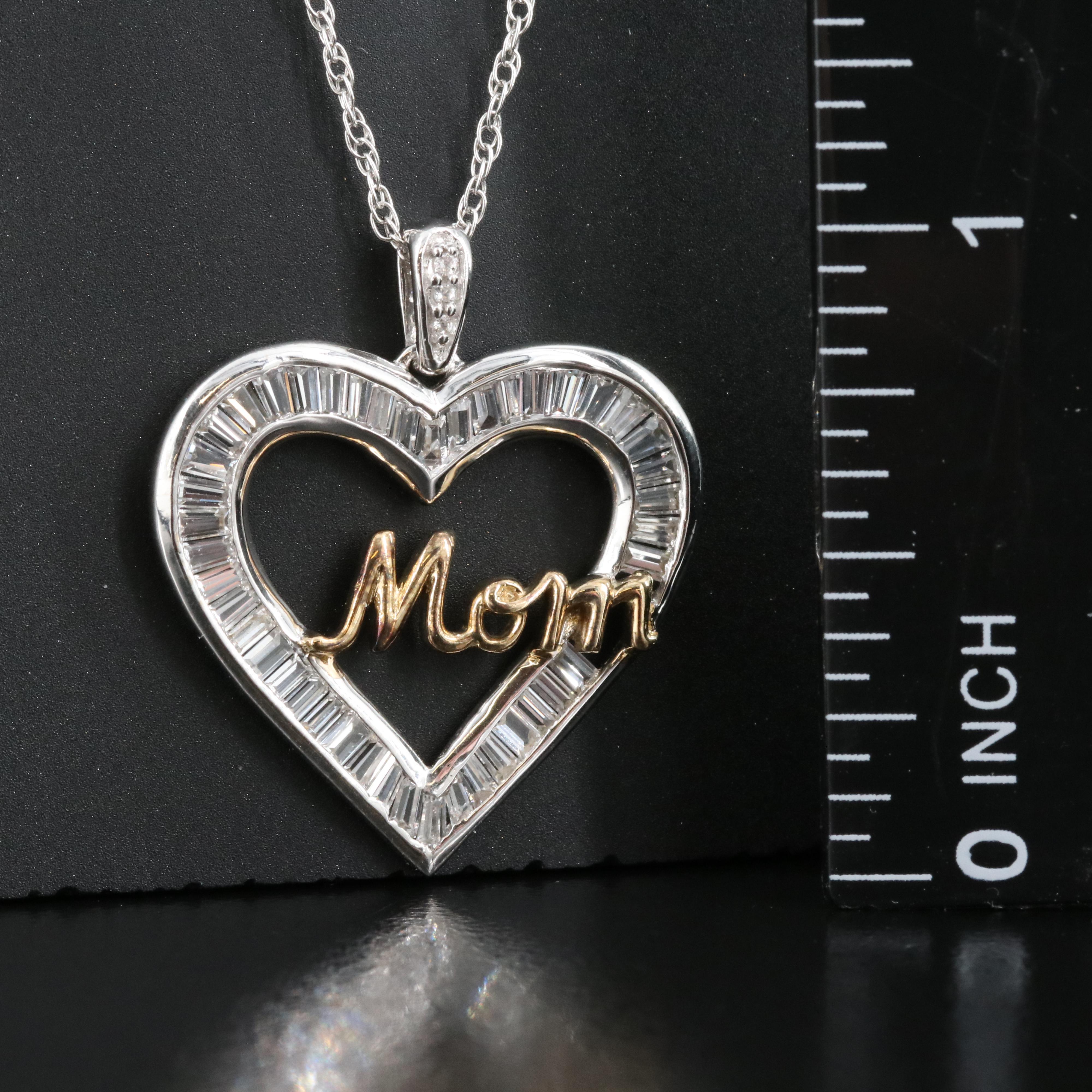 Sterling Sapphire "Mom" Heart Pendant Necklace