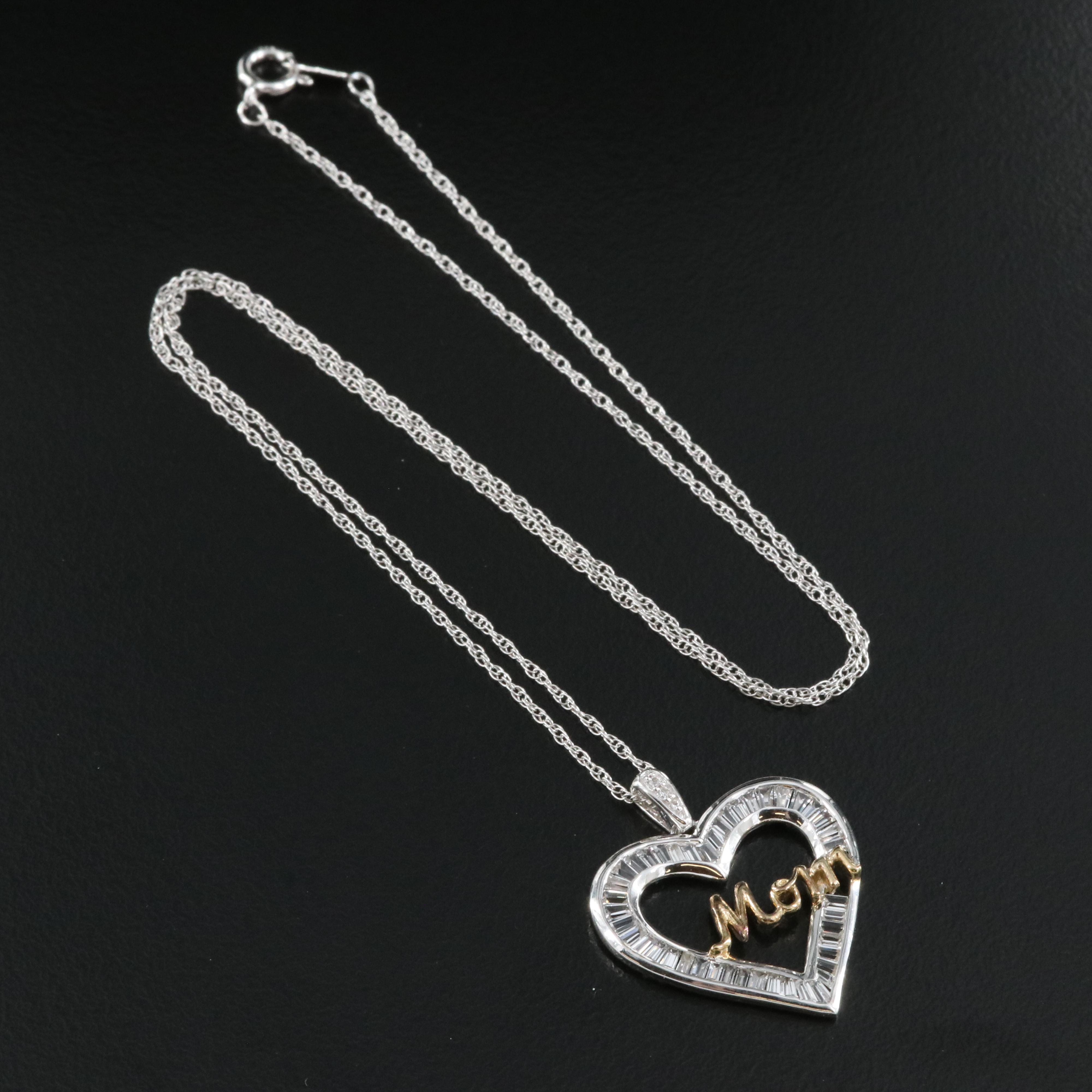 Sterling Sapphire "Mom" Heart Pendant Necklace