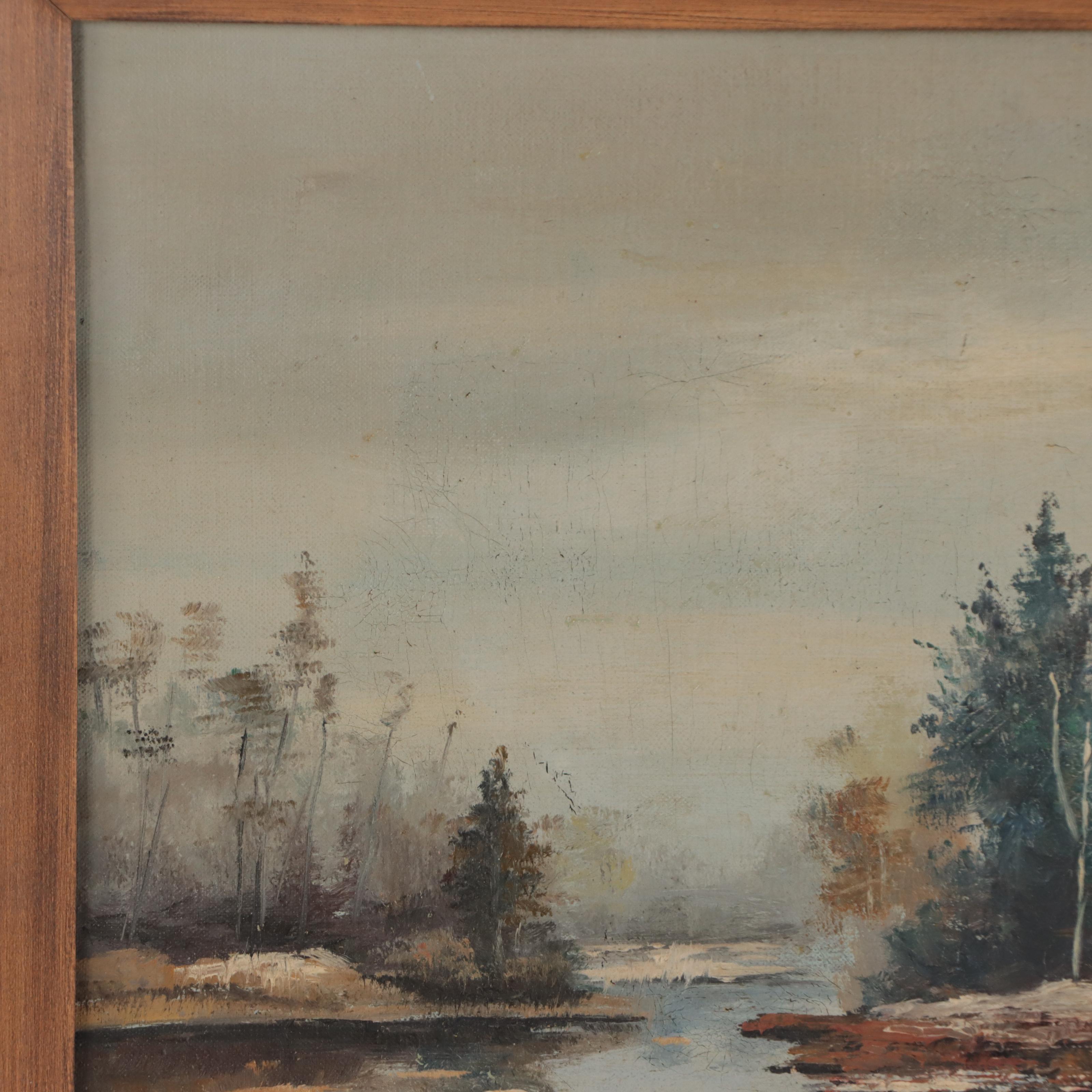 Niazi Winter Woodland Pond Landscape Oil Painting