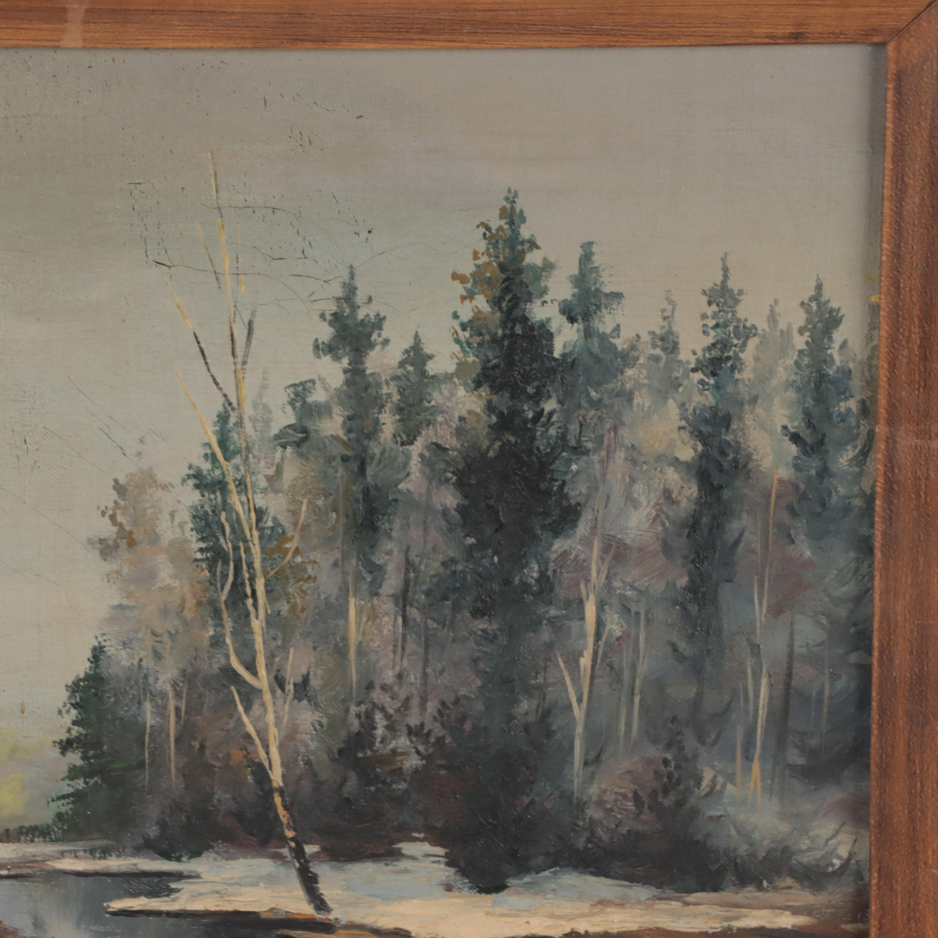 Niazi Winter Woodland Pond Landscape Oil Painting