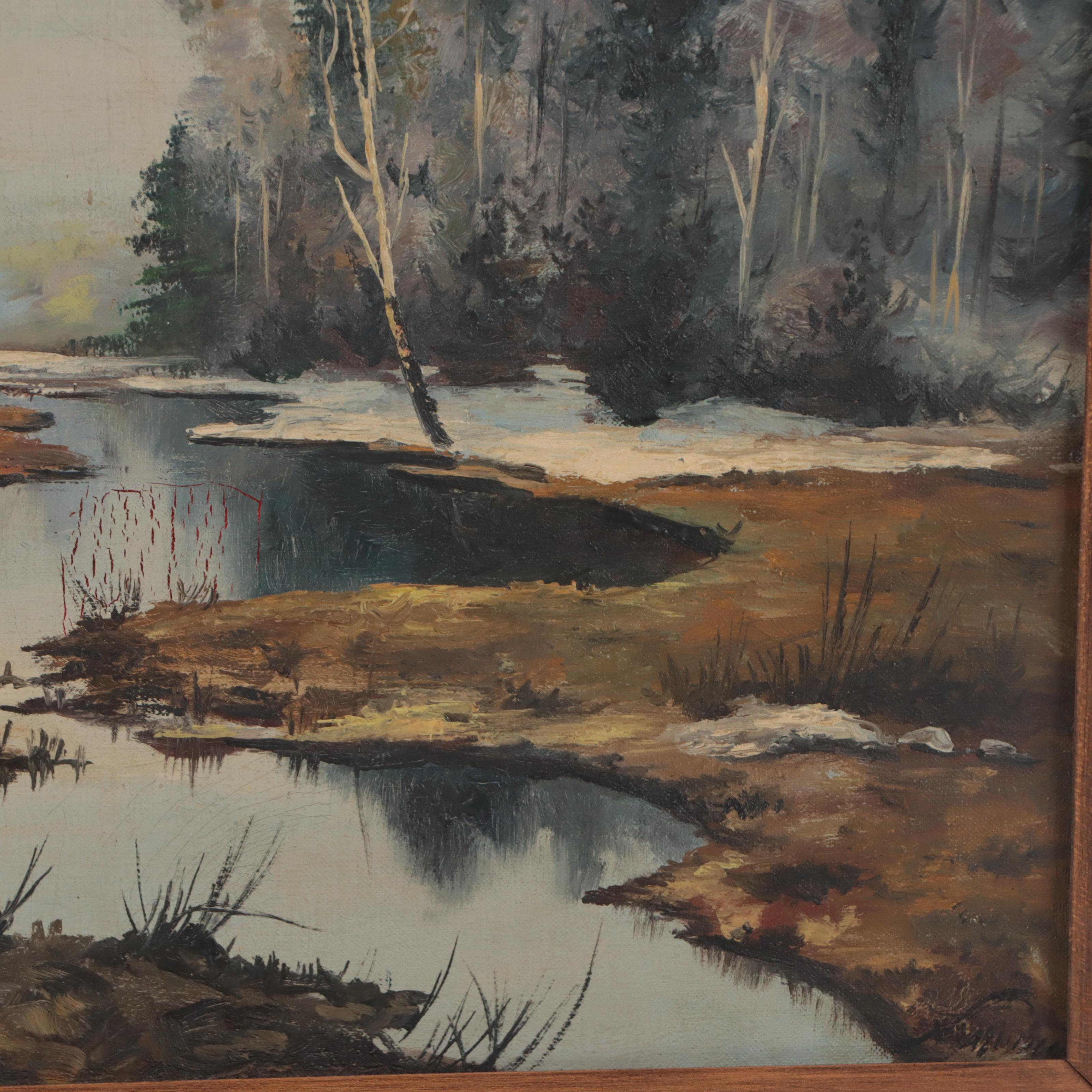 Niazi Winter Woodland Pond Landscape Oil Painting