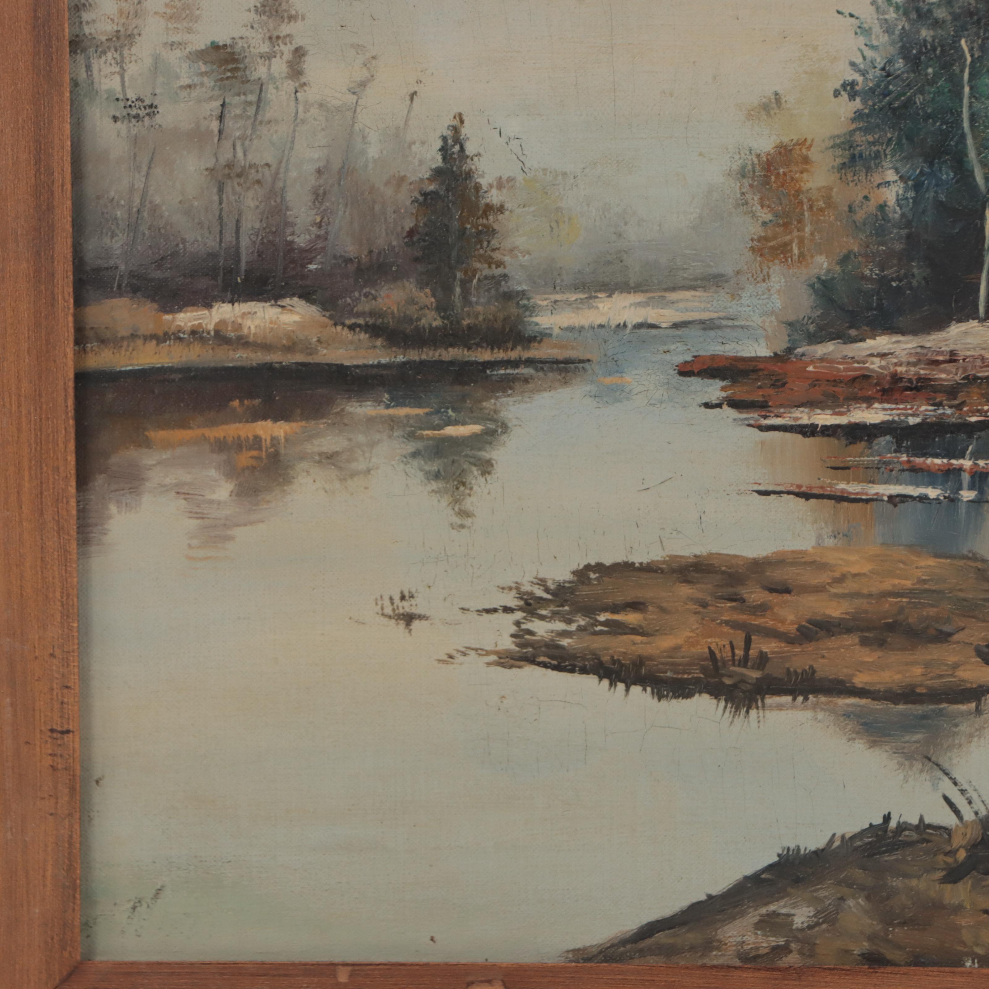 Niazi Winter Woodland Pond Landscape Oil Painting