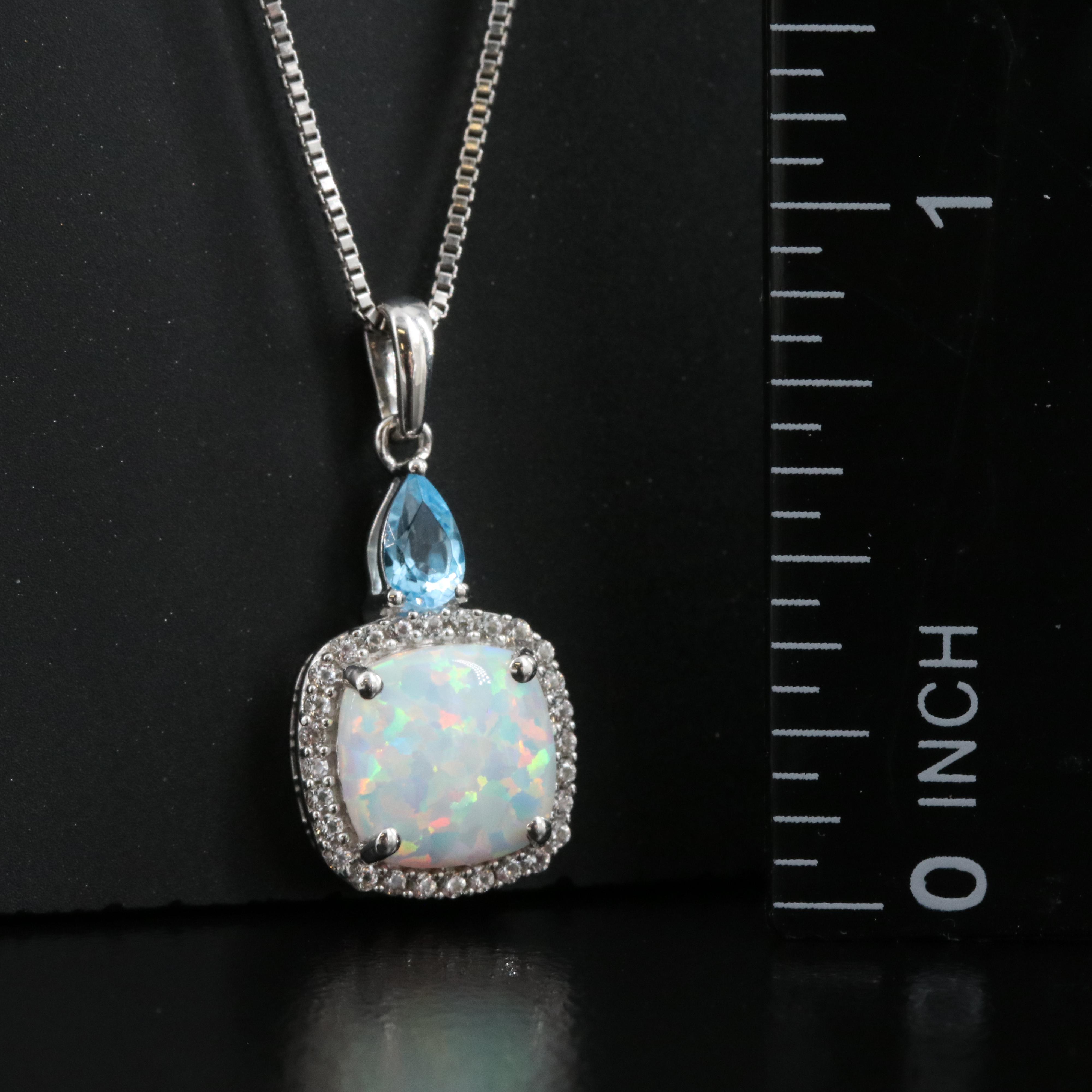 Sterling Opal, Topaz and Sapphire Pendant Necklace