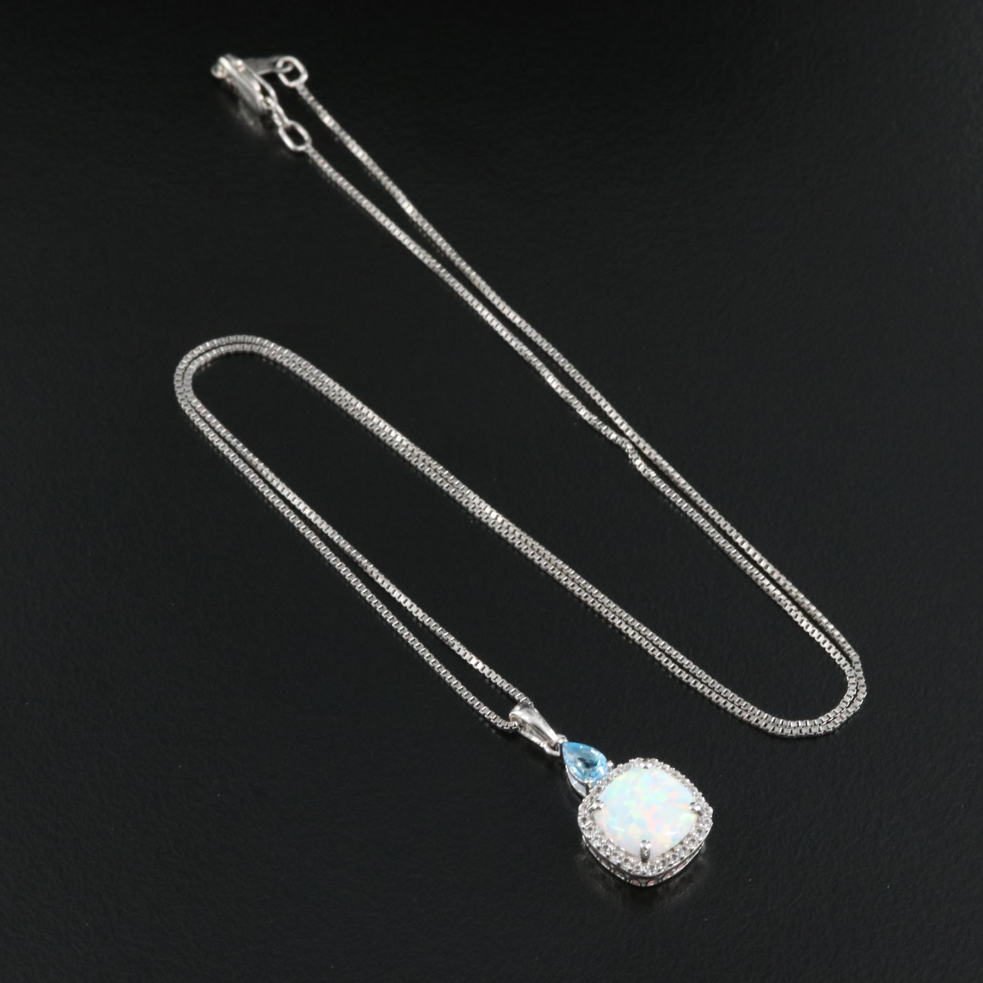 Sterling Opal, Topaz and Sapphire Pendant Necklace