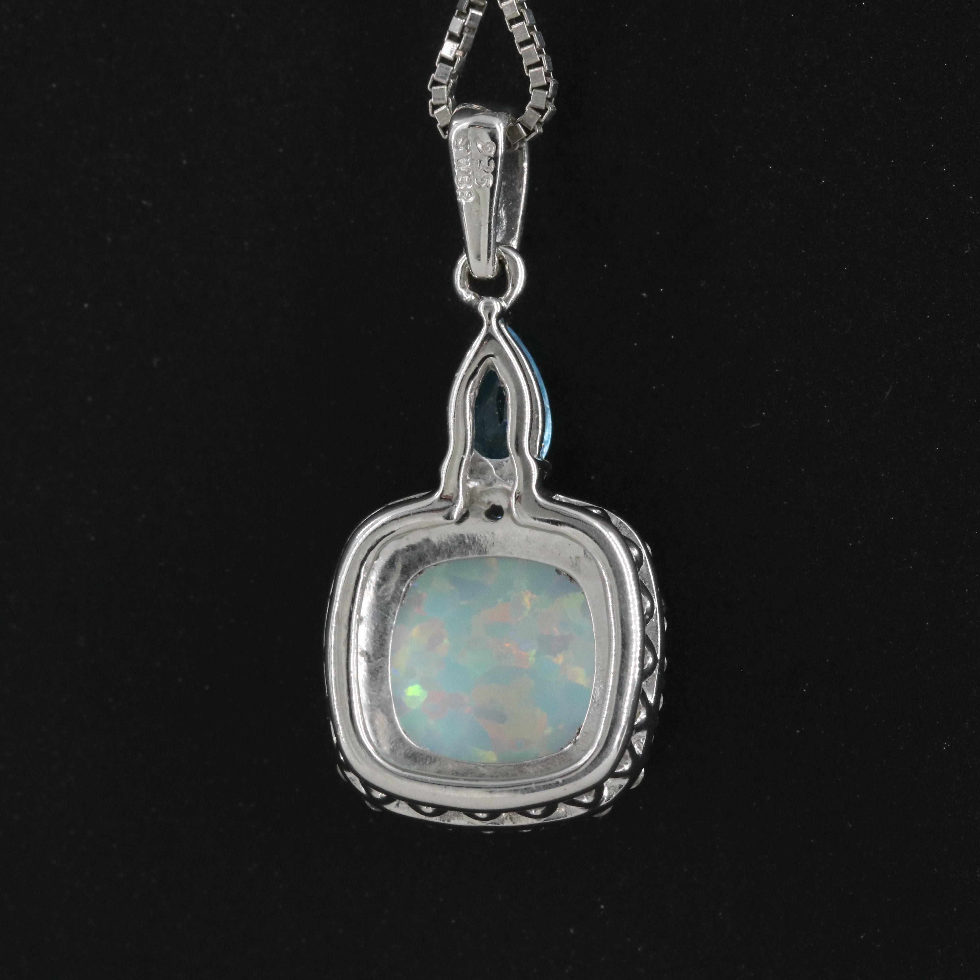 Sterling Opal, Topaz and Sapphire Pendant Necklace