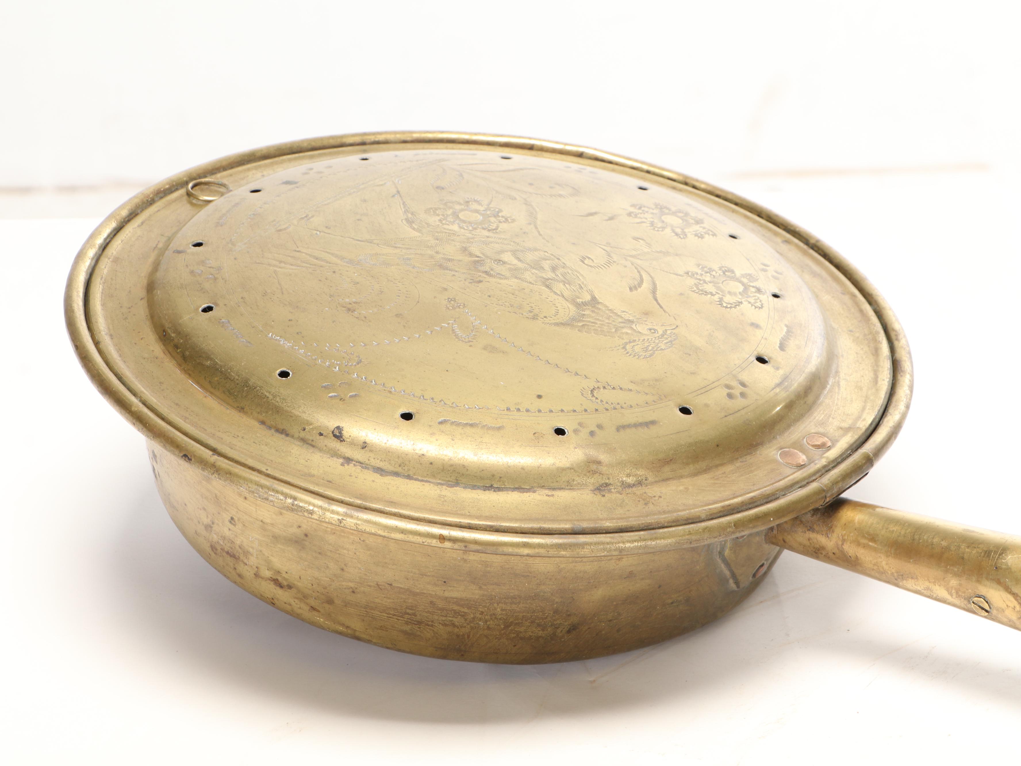 Chased Copper and Brass Bed Warming Pan