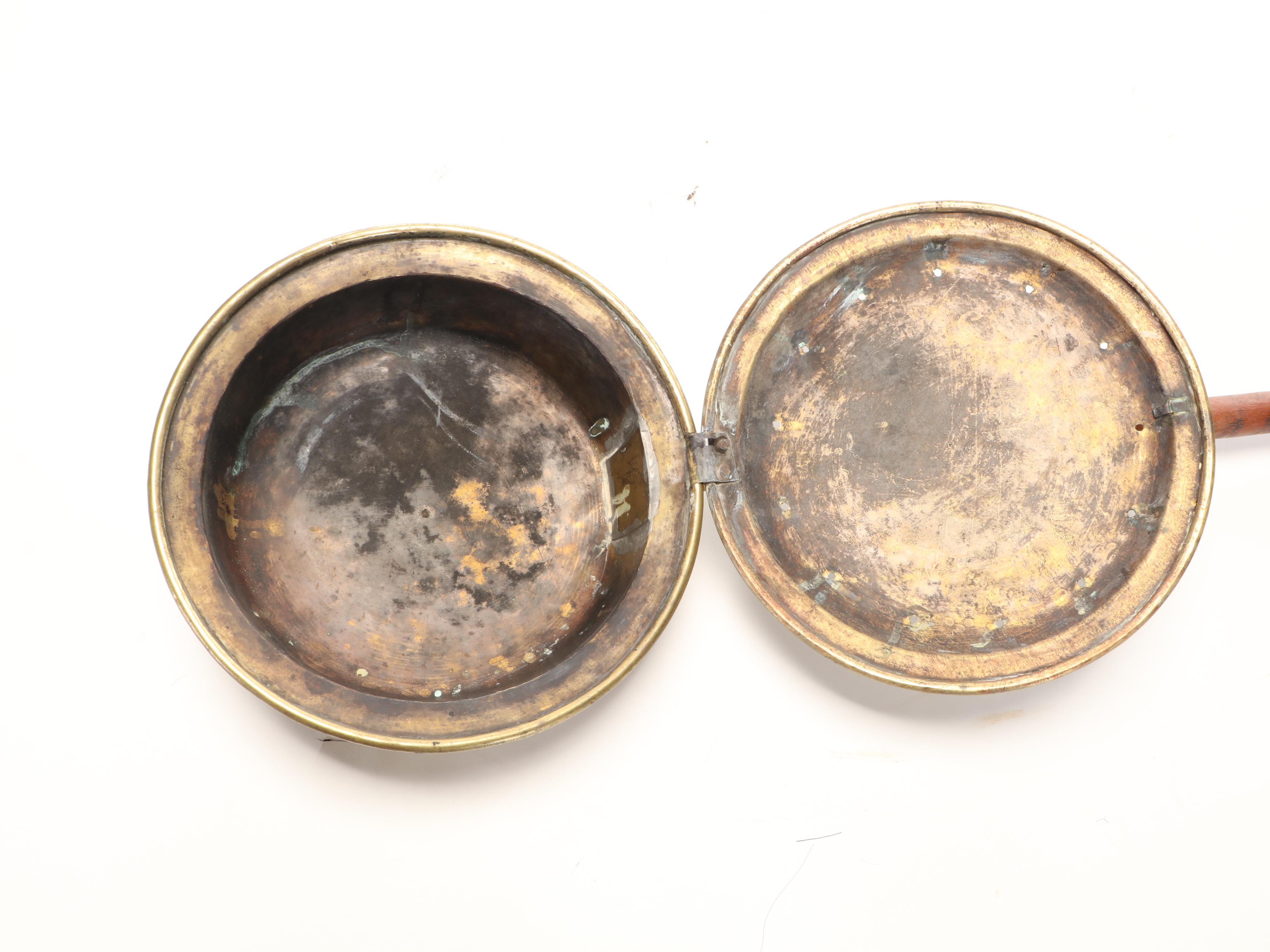 Chased Copper and Brass Bed Warming Pan