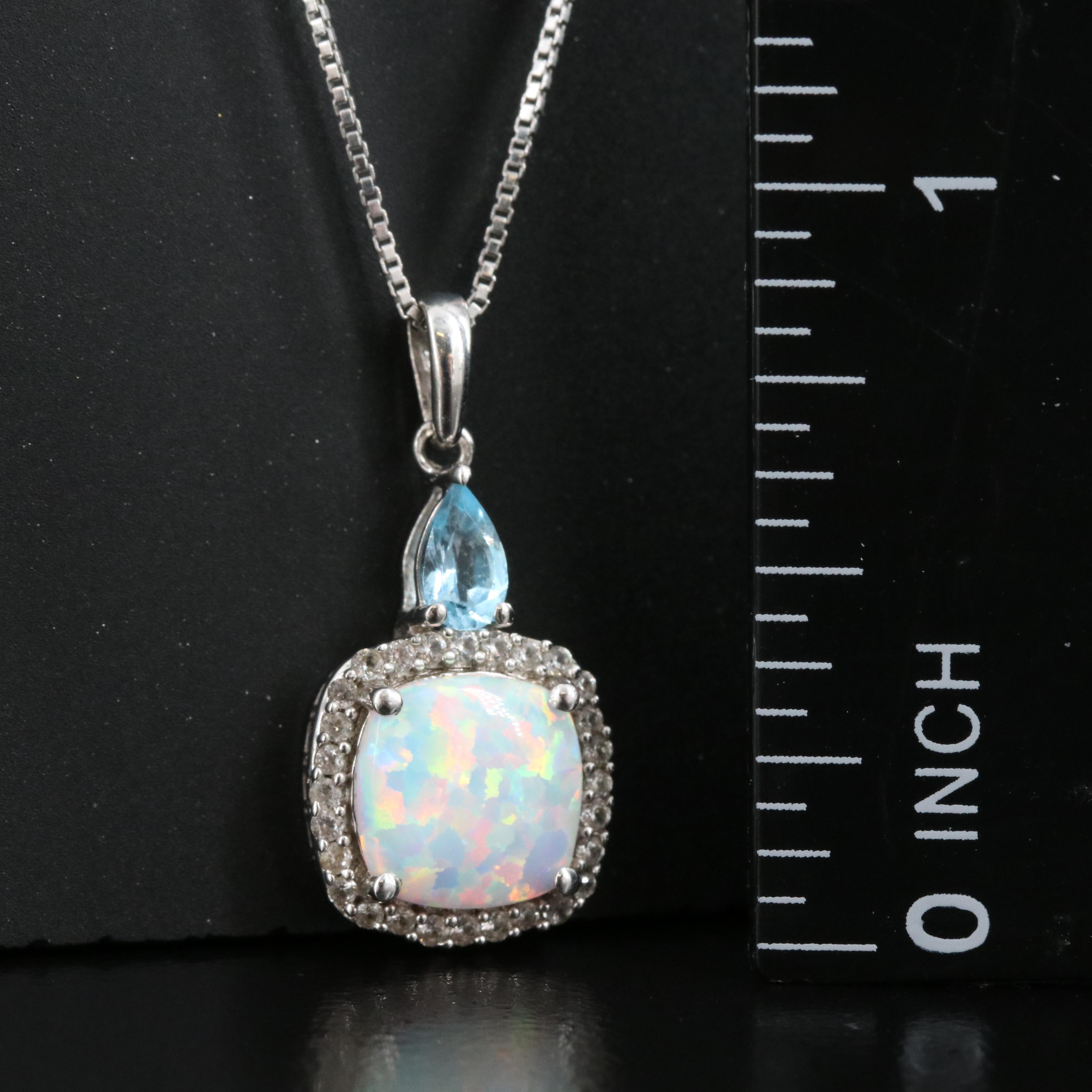Sterling Opal, Topaz and Sapphire Pendant Necklace