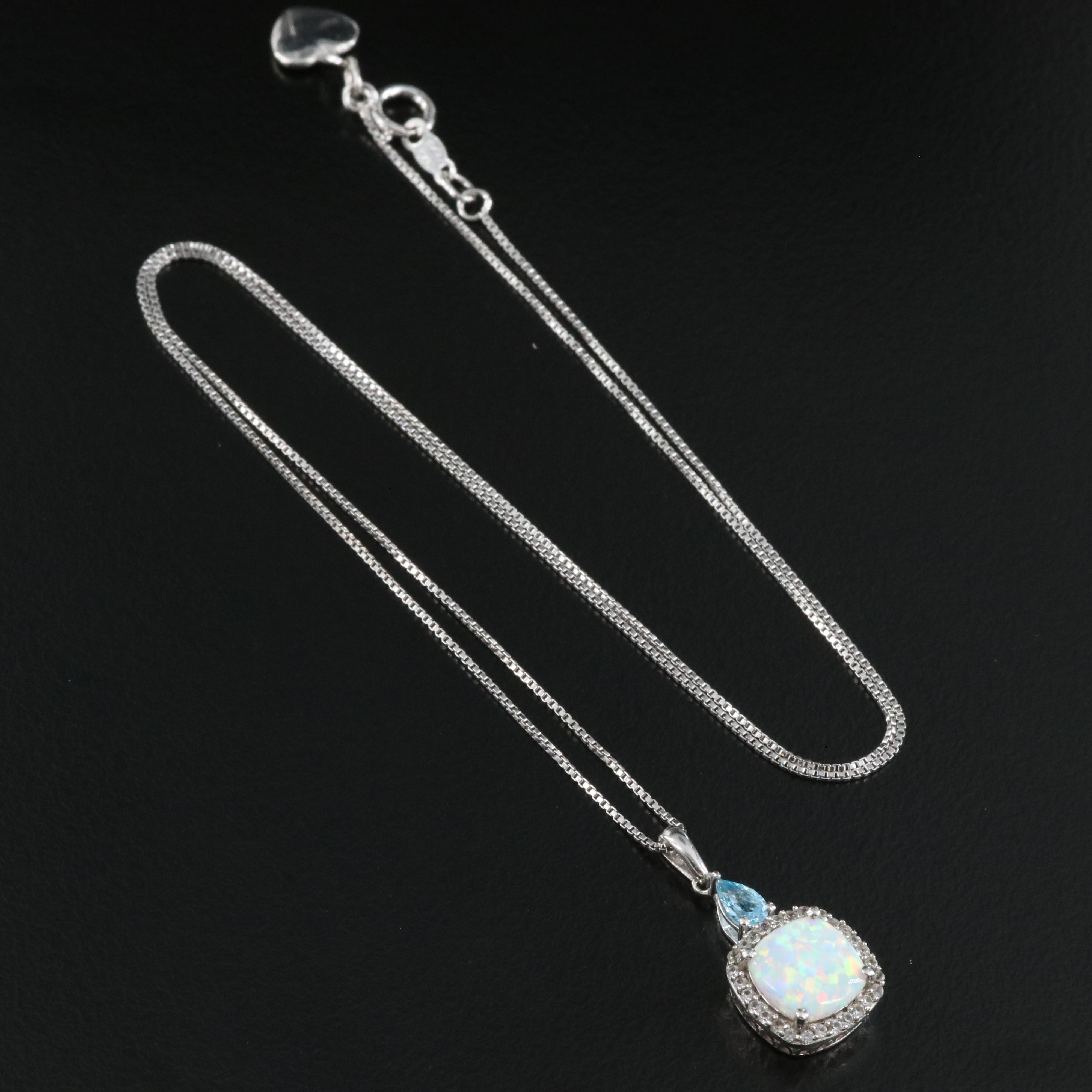 Sterling Opal, Topaz and Sapphire Pendant Necklace