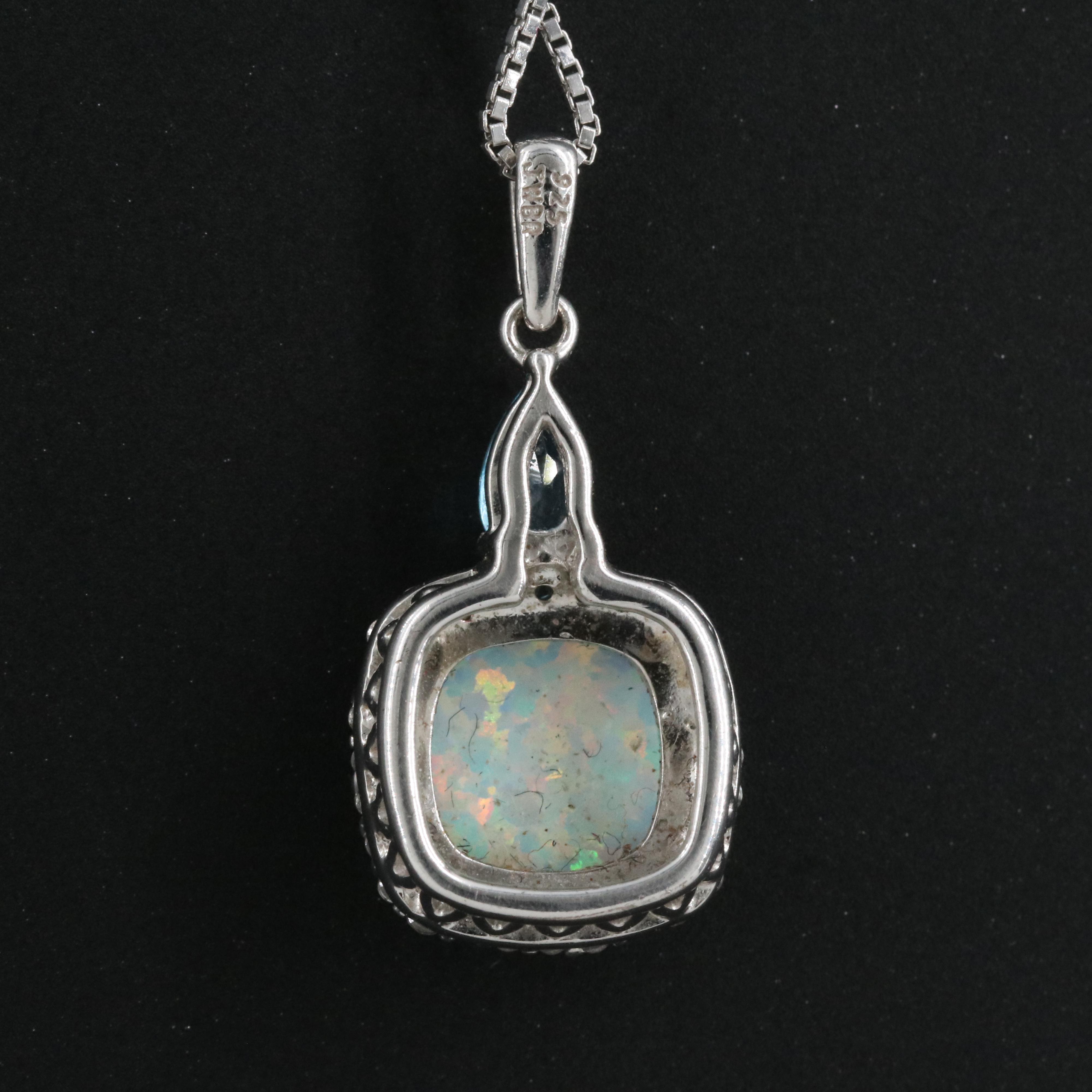 Sterling Opal, Topaz and Sapphire Pendant Necklace