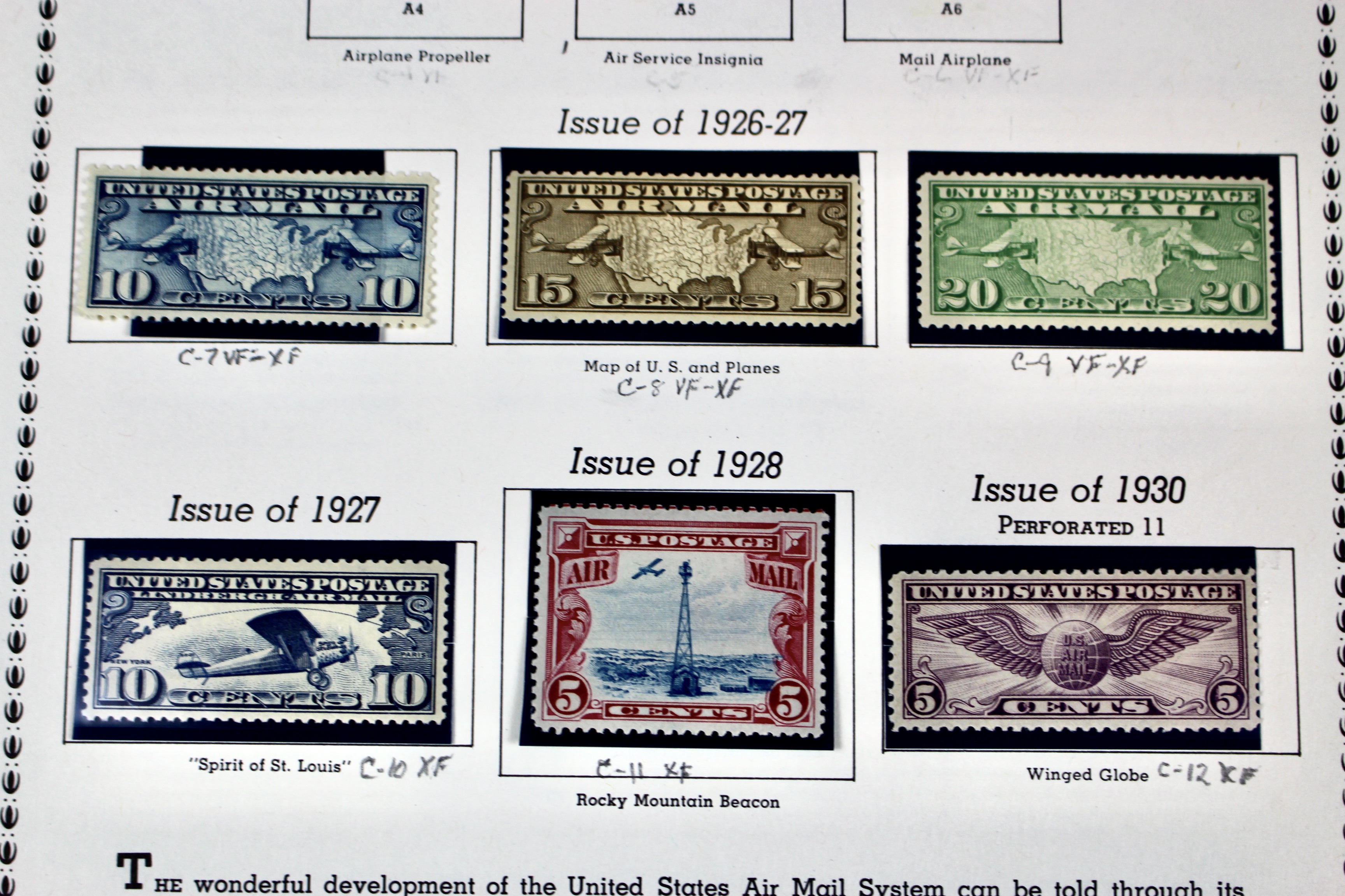 Mint Never Hinged U.S. Airmail Postage Stamp Collection