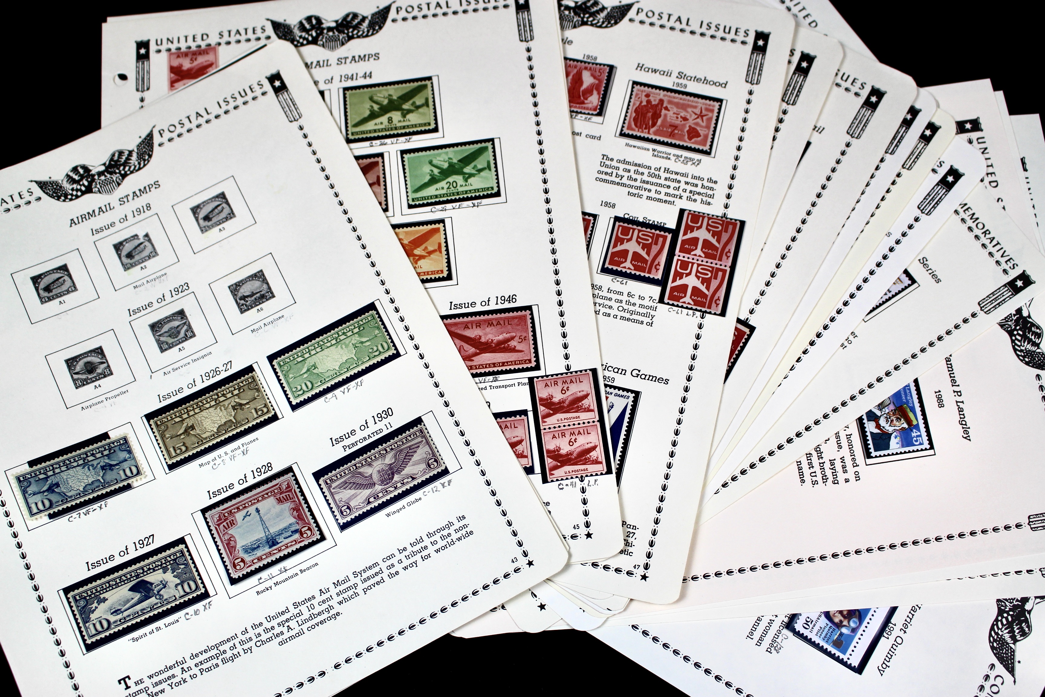 Mint Never Hinged U.S. Airmail Postage Stamp Collection