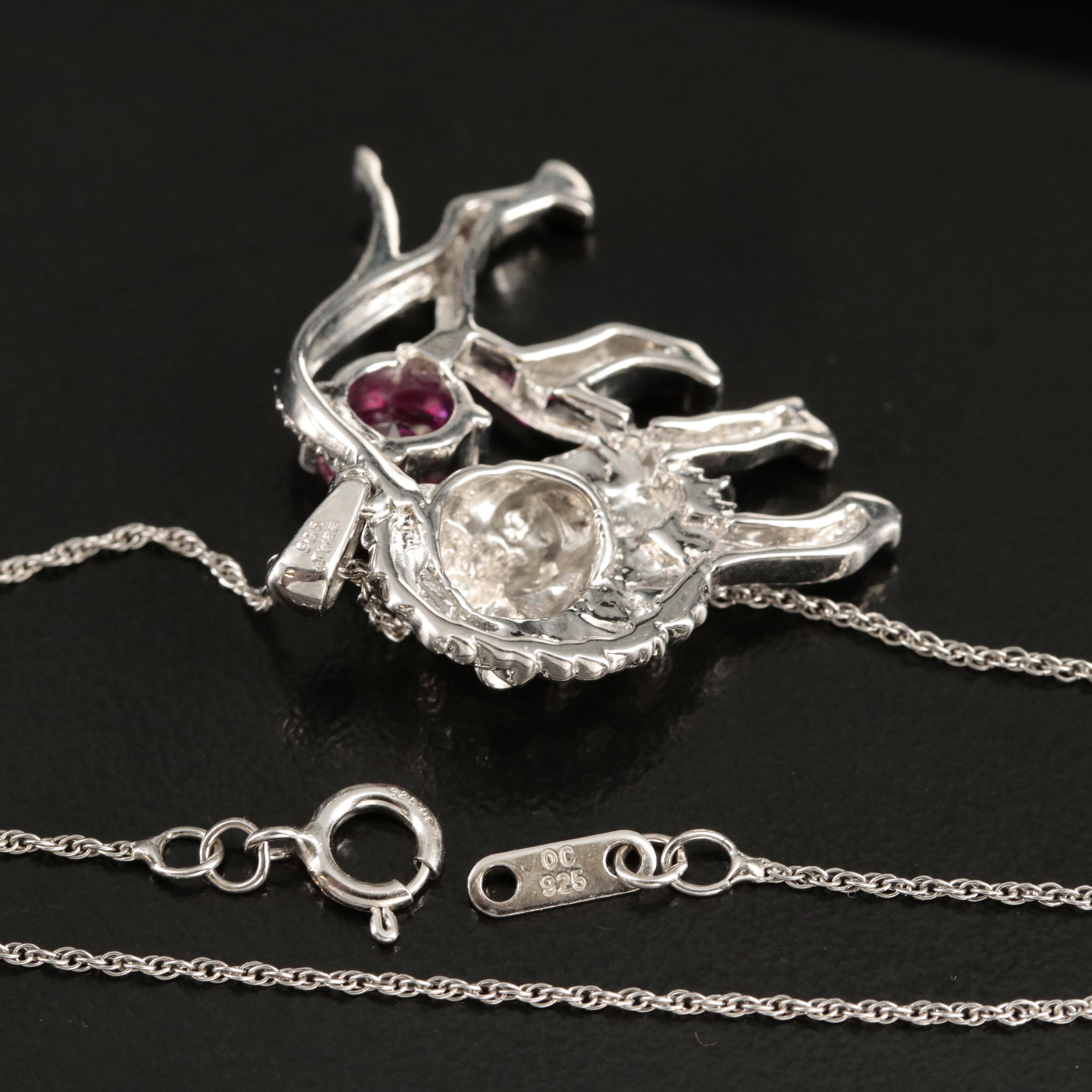 Sterling Ruby and Sapphire Lion Pendant Necklace