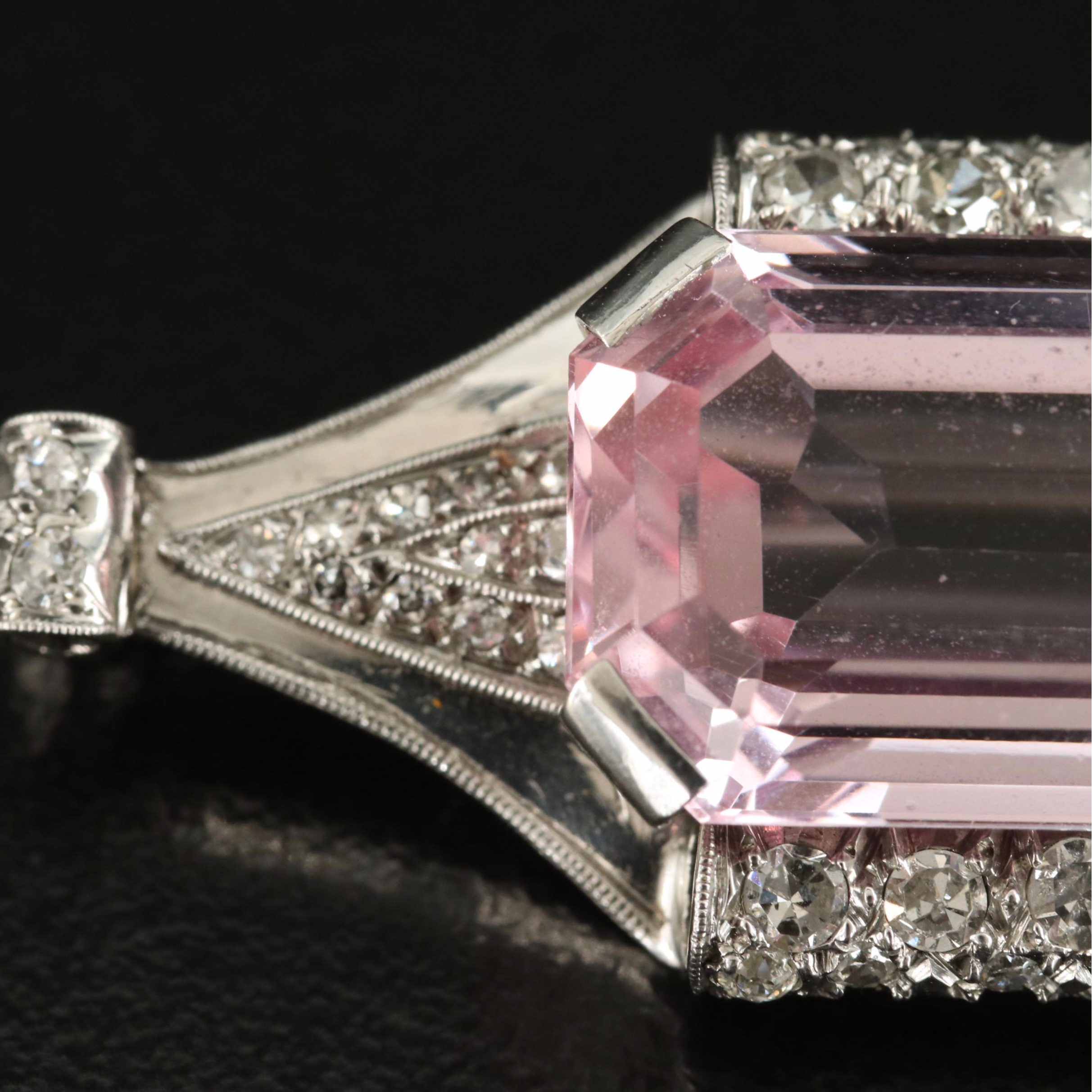 1930s Platinum 22.54 CT Pink Topaz and Diamond Brooch