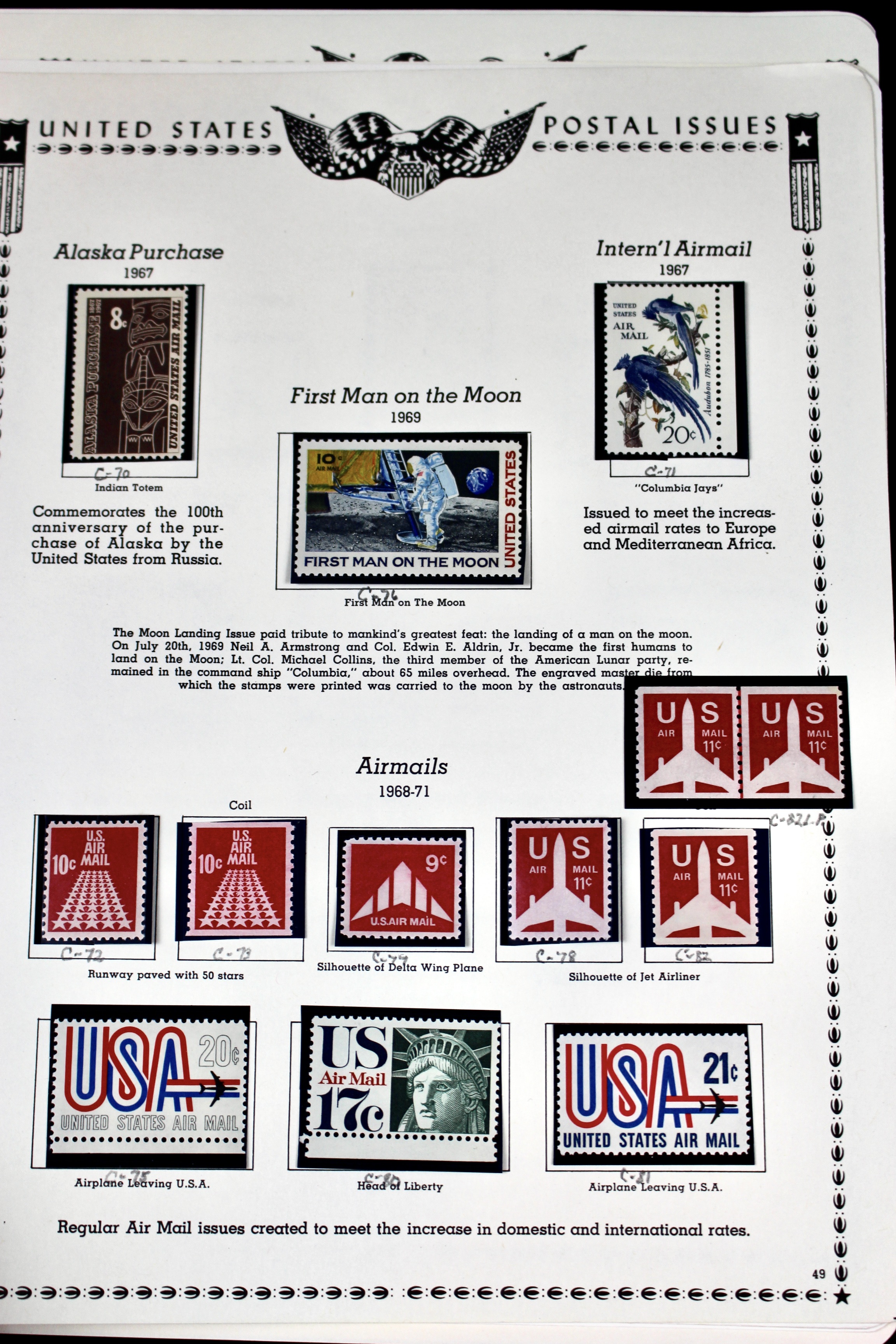 Mint Never Hinged U.S. Airmail Postage Stamp Collection