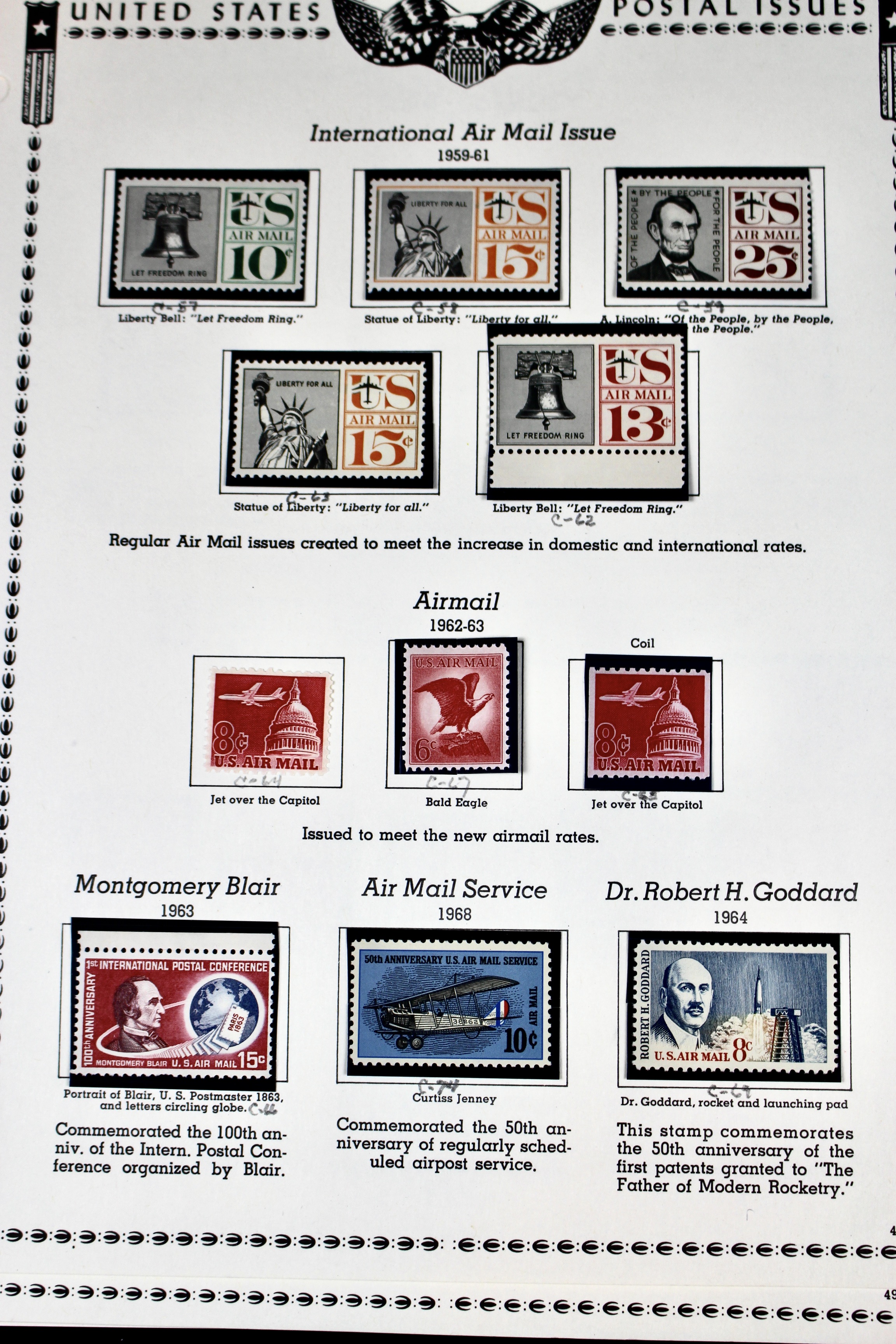 Mint Never Hinged U.S. Airmail Postage Stamp Collection