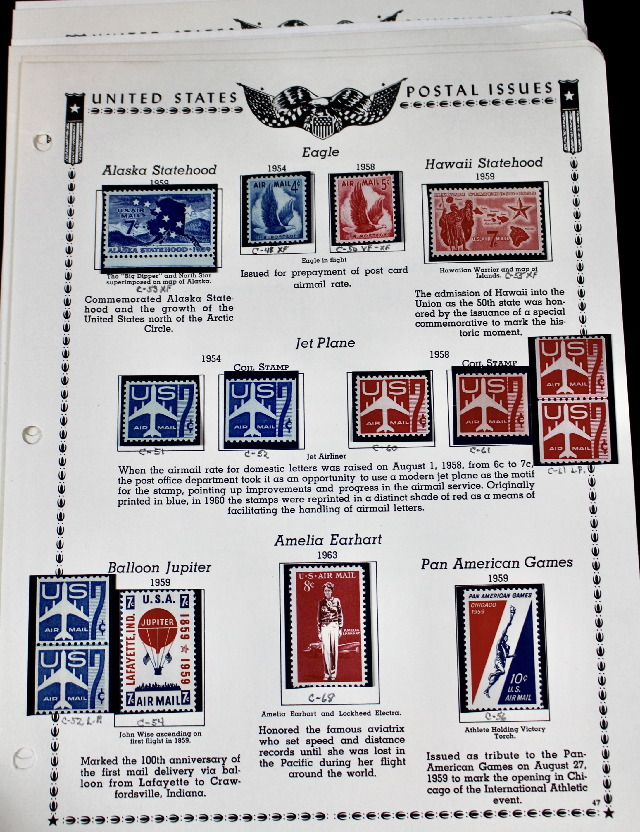 Mint Never Hinged U.S. Airmail Postage Stamp Collection