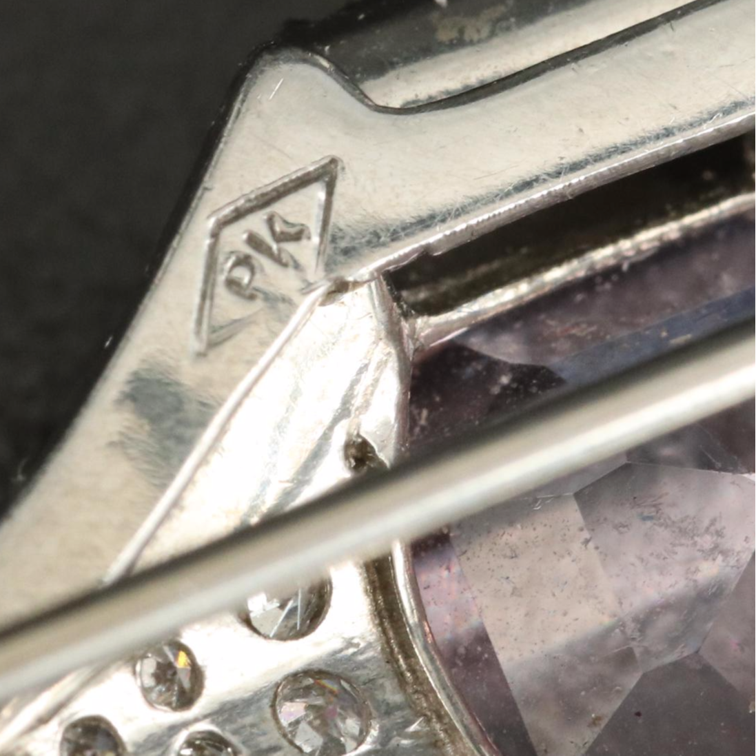 1930s Platinum 22.54 CT Pink Topaz and Diamond Brooch