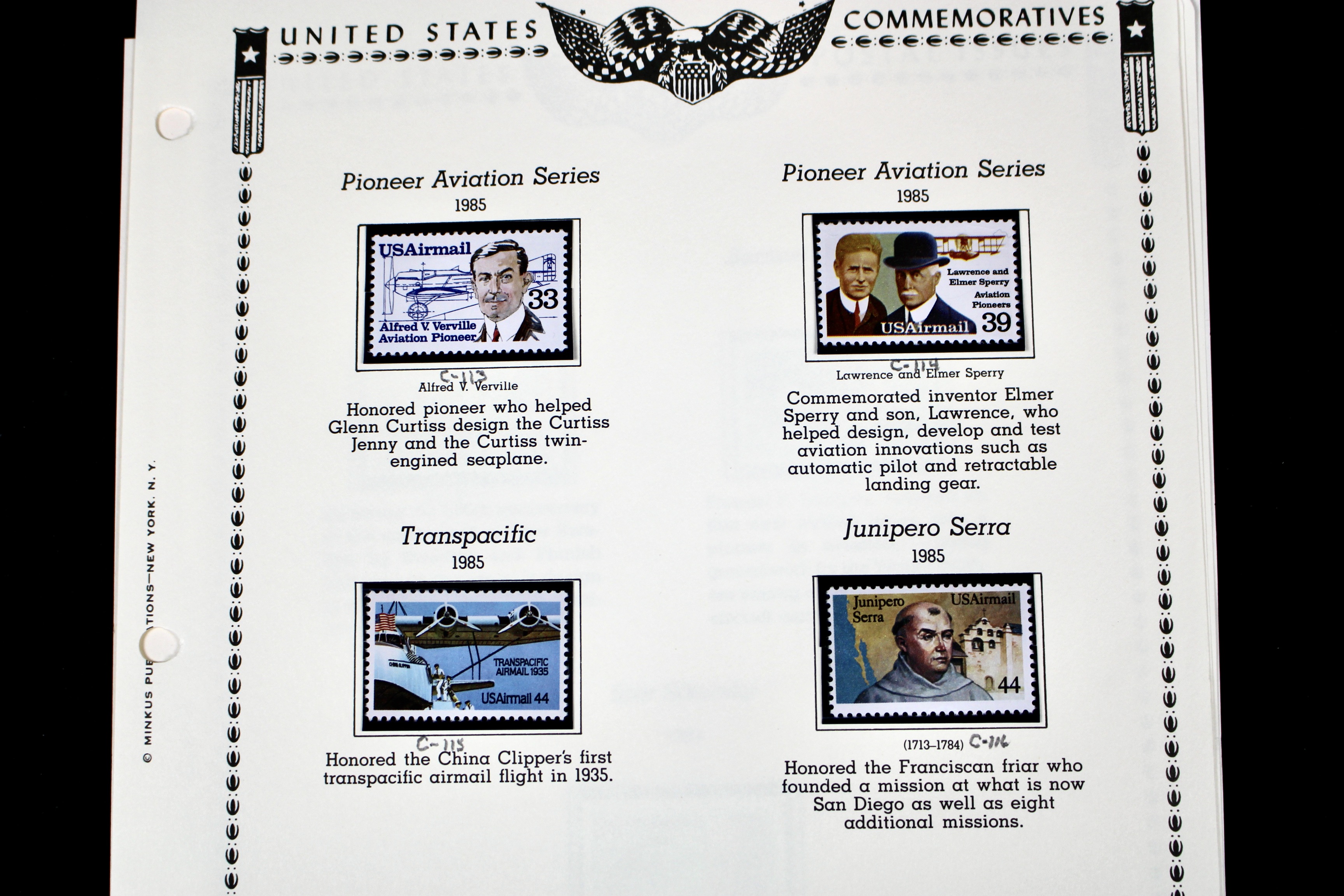 Mint Never Hinged U.S. Airmail Postage Stamp Collection