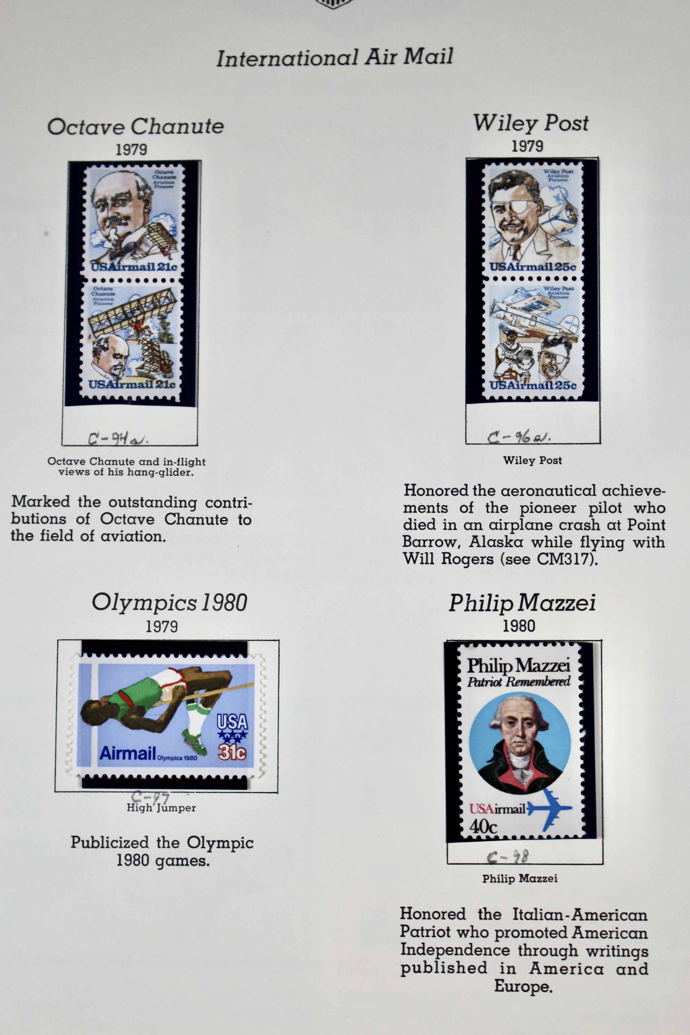 Mint Never Hinged U.S. Airmail Postage Stamp Collection