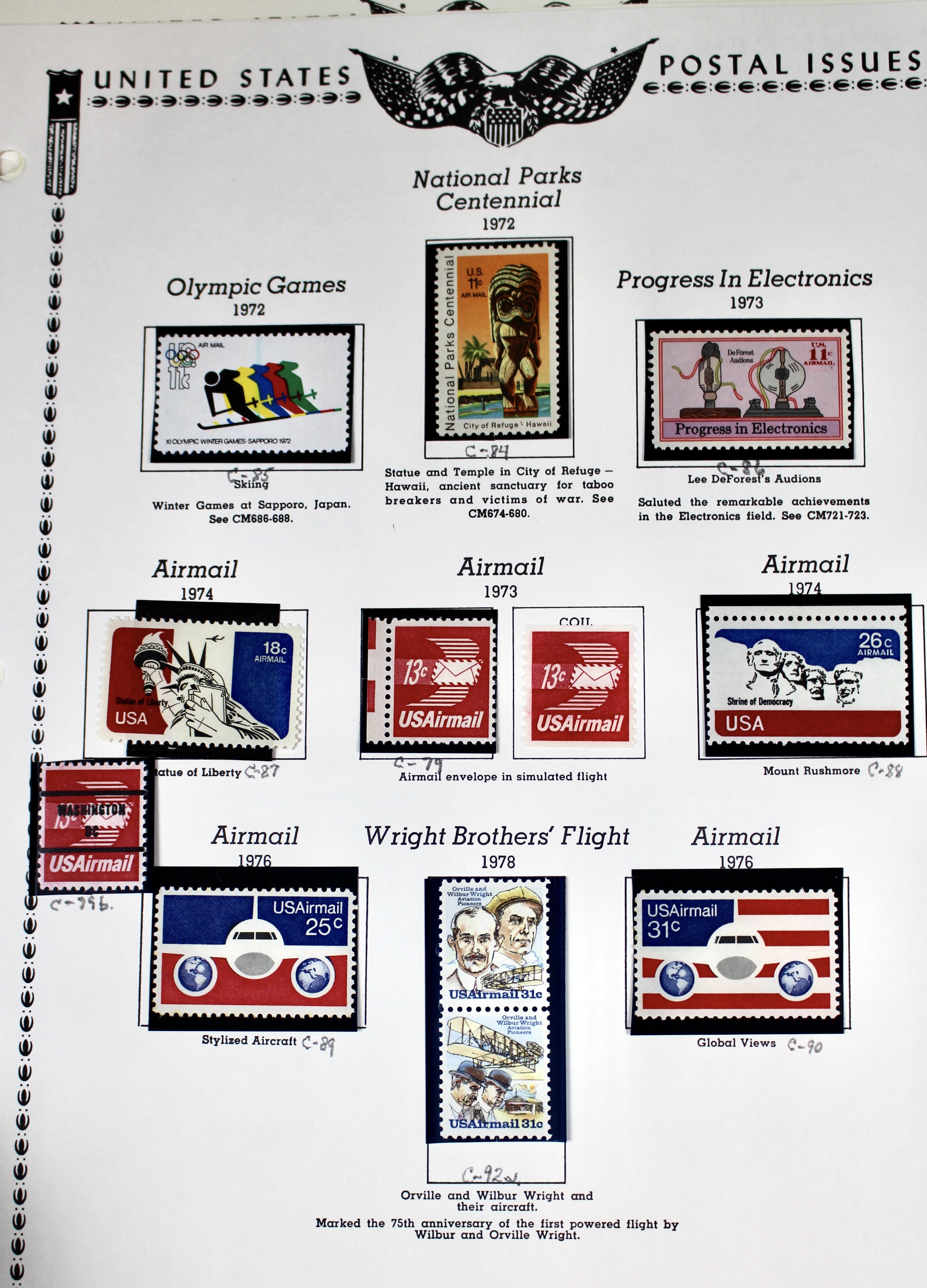 Mint Never Hinged U.S. Airmail Postage Stamp Collection